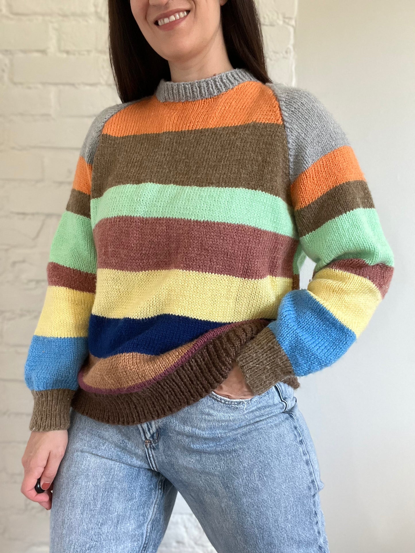 Varsity Striped Chunky Sweater - Size XL