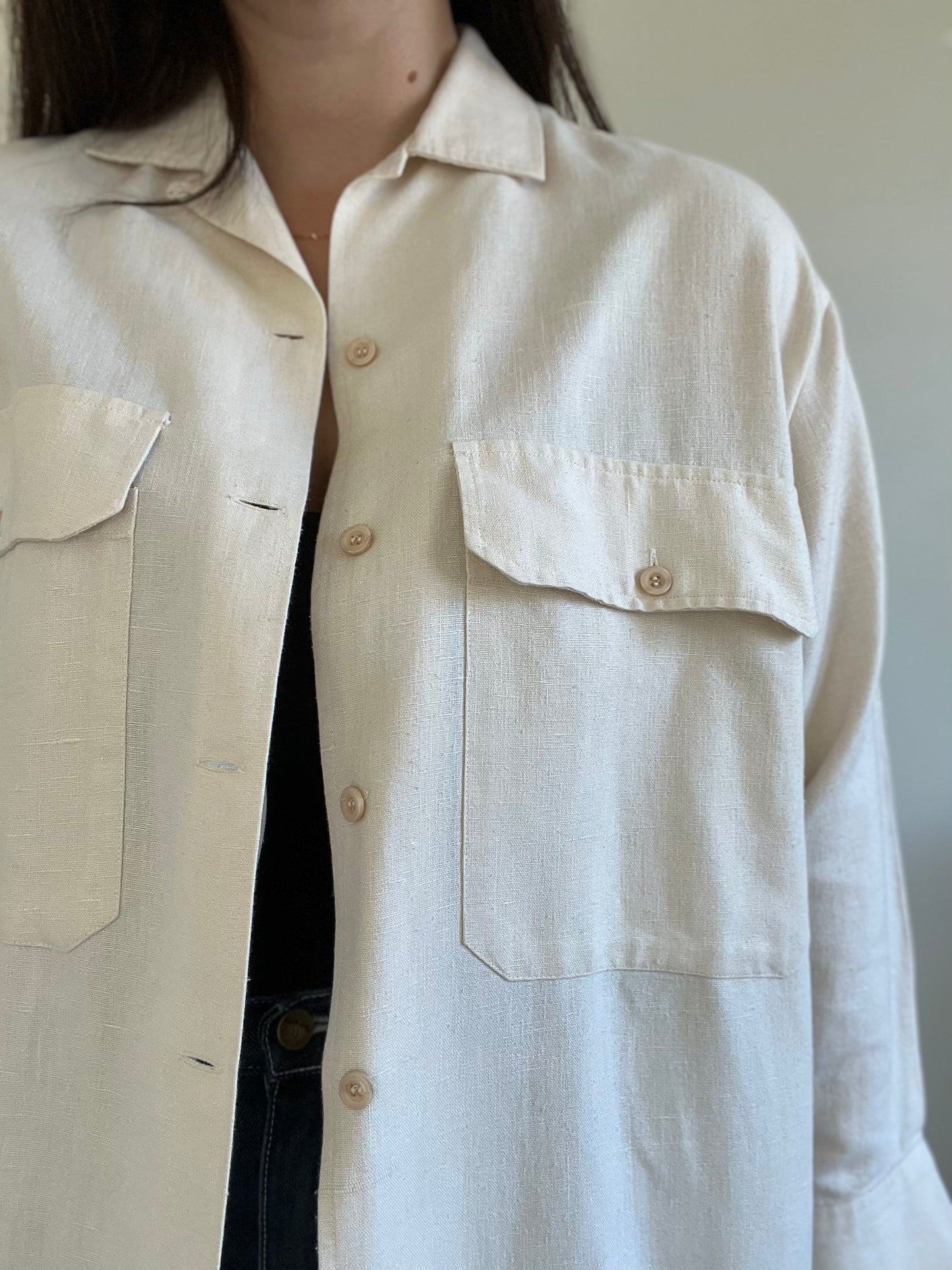 Linen Ivory Lightweight Shacket - Size L/XL