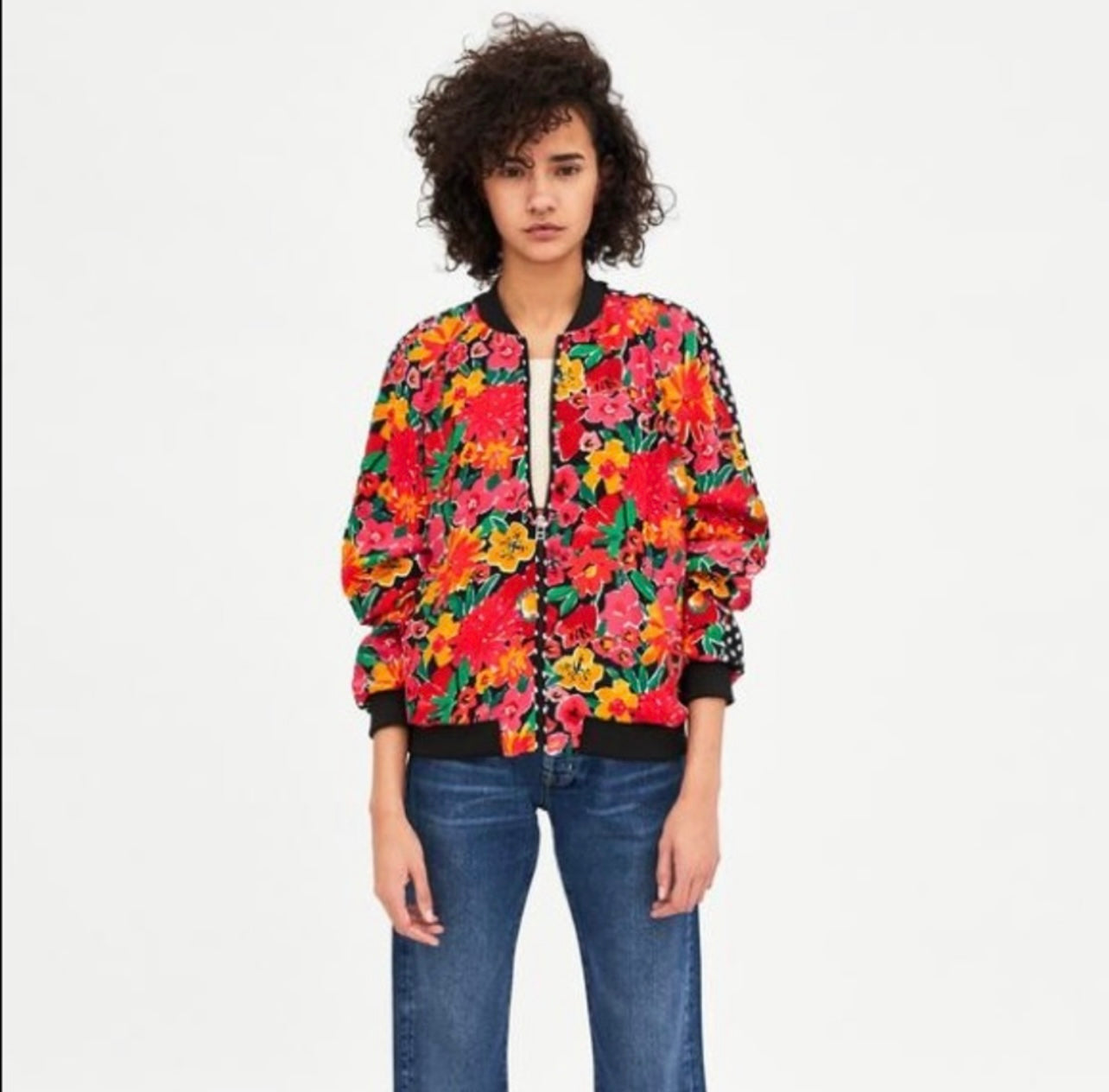 Floral Dotted Spring Bomber - Size L