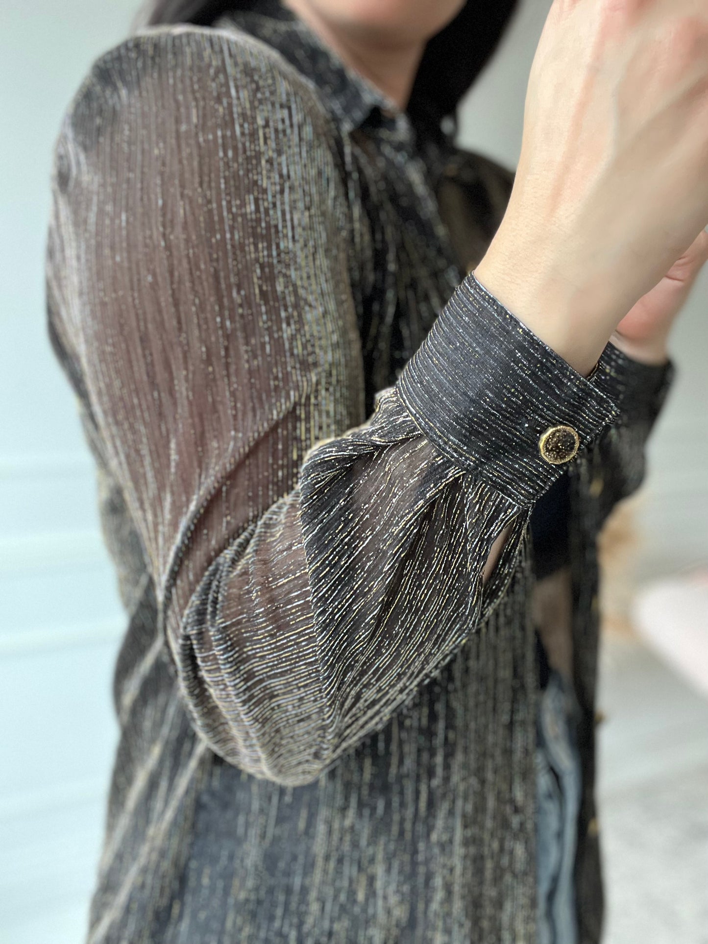 See-Through Metallic Black Shirt  - Size M