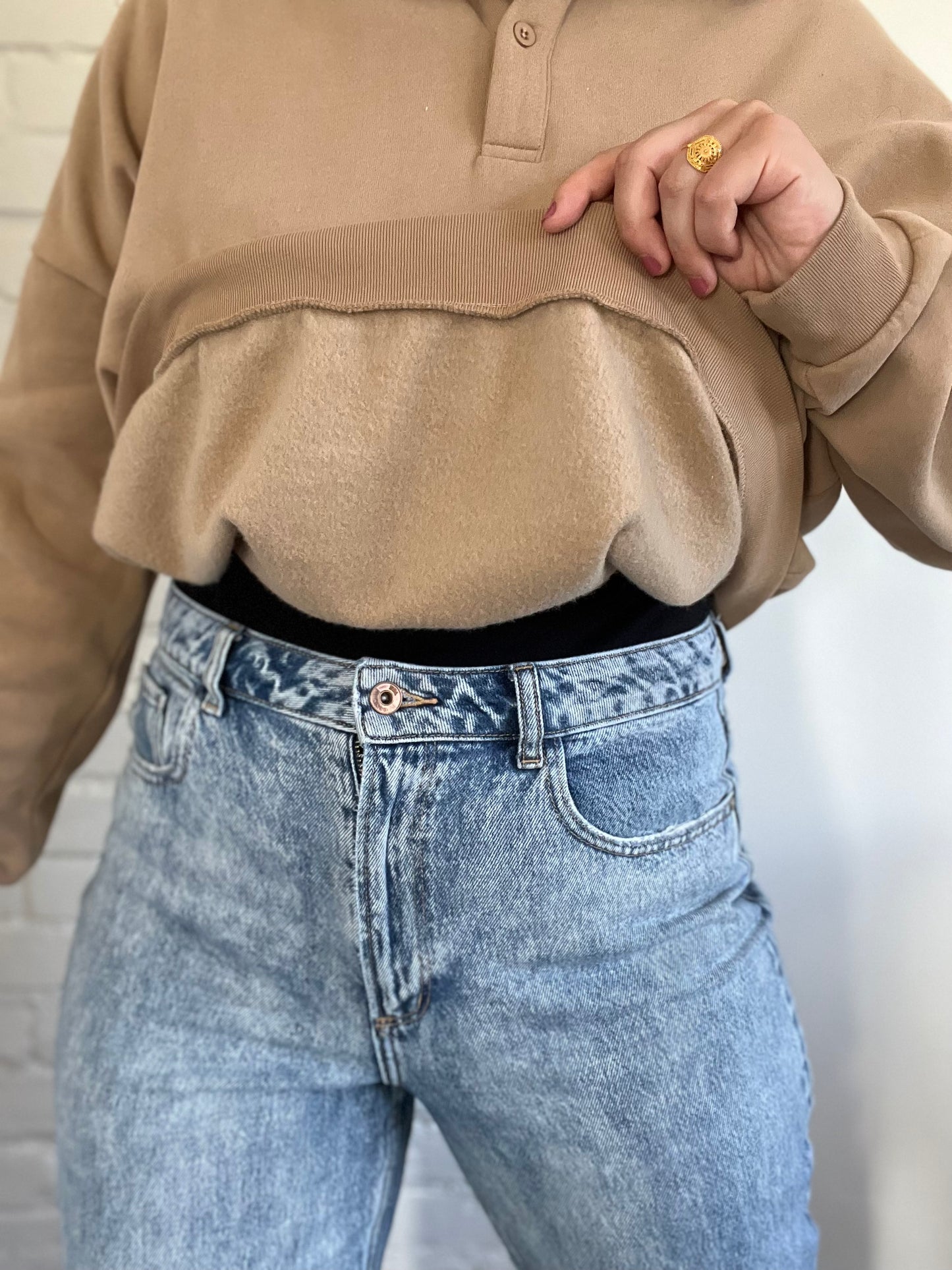 NEW Dark Beige Quarter Zip Sweater - Size S-L