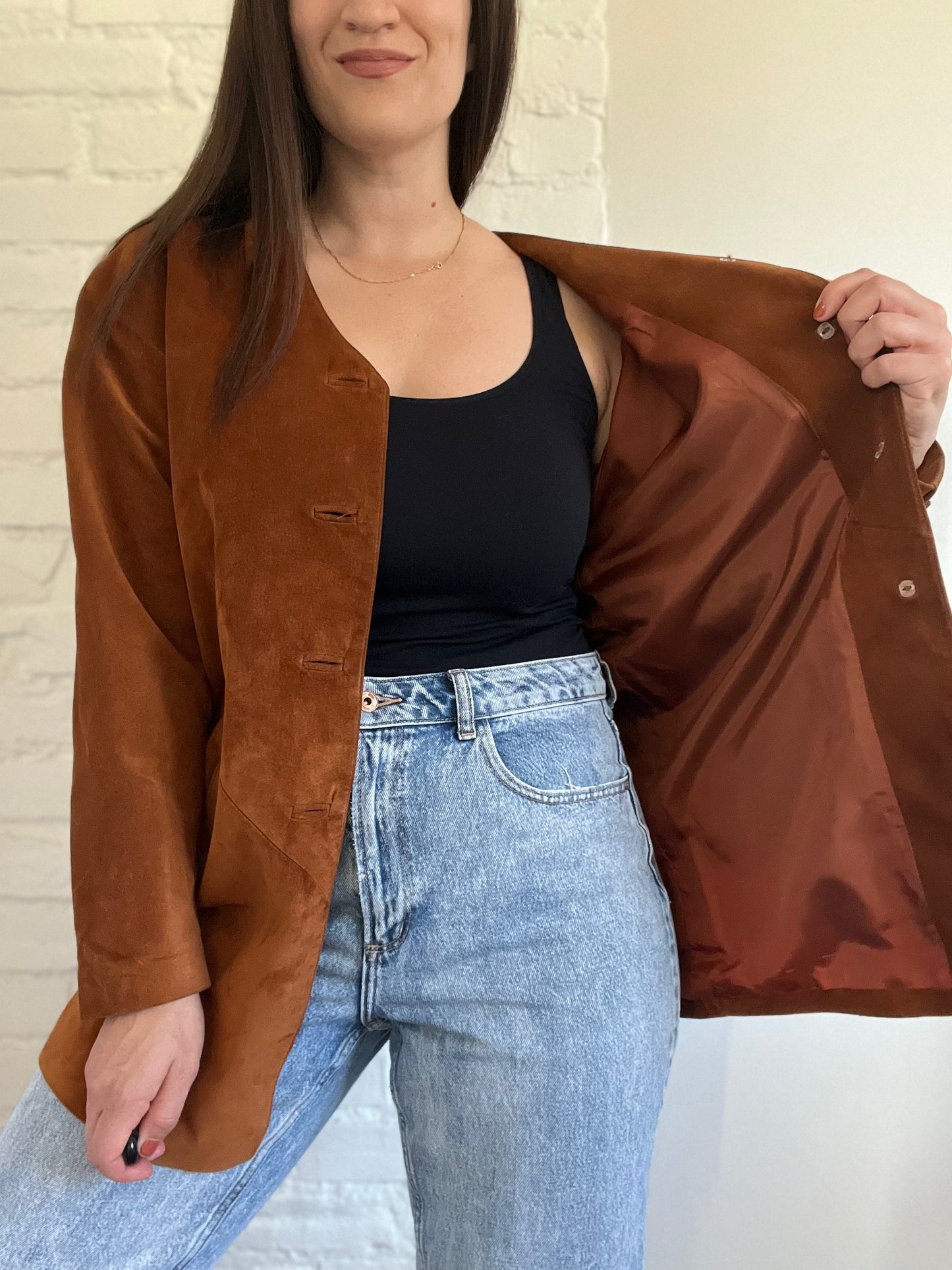 Vintage Brown Suede Jacket - Size S (Oversized)