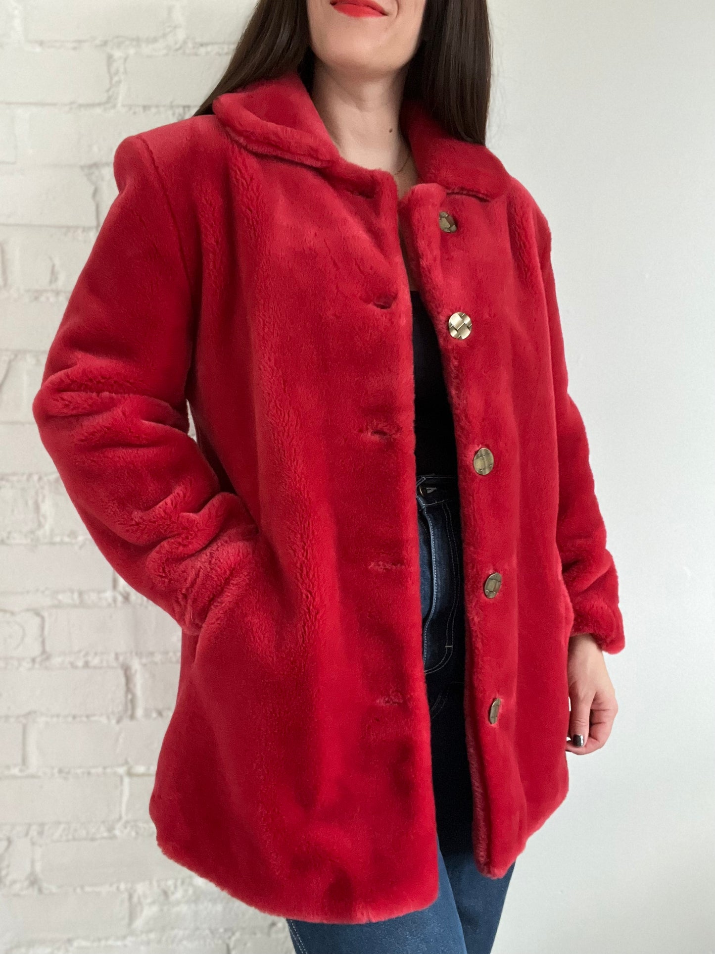 Faux Fur Cherry Red Jacket - M/L