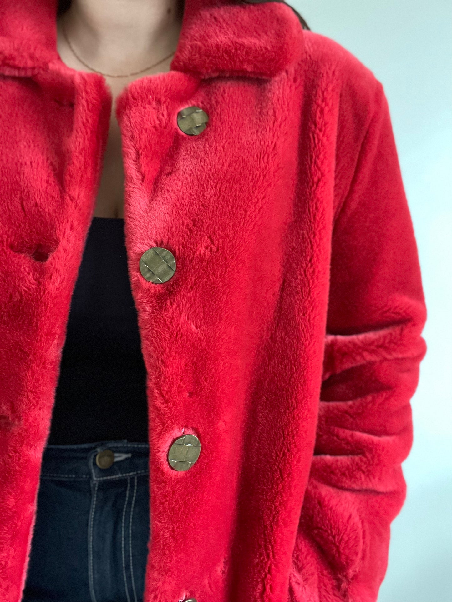 Faux Fur Cherry Red Jacket - M/L