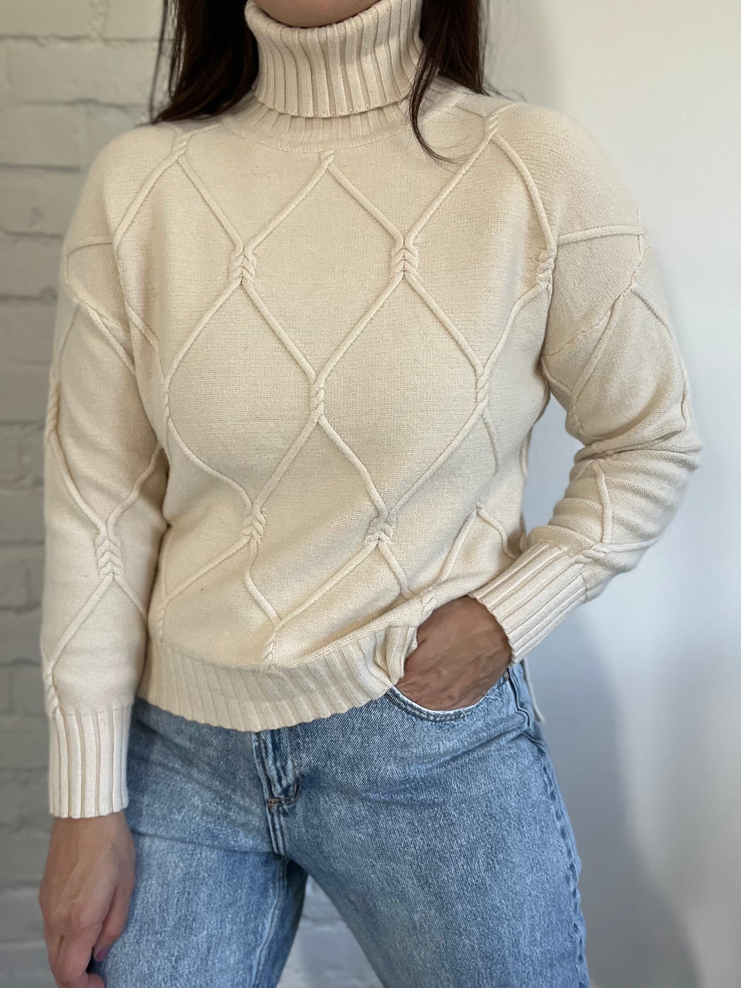 Textured Stretch Turtleneck Sweater - Size S-L