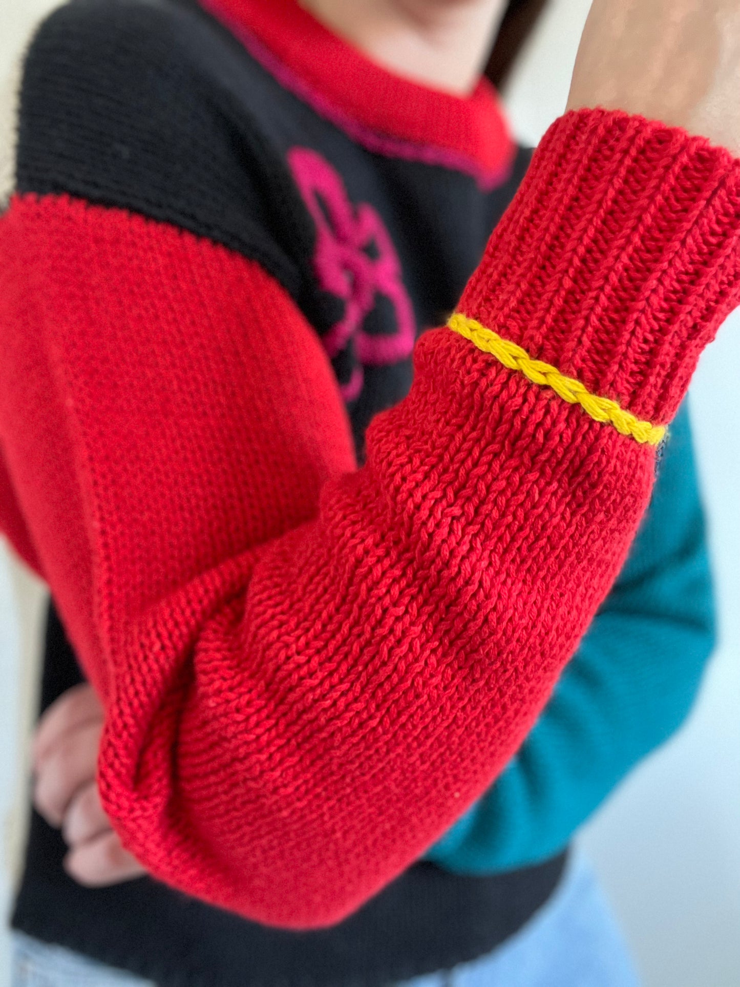 Colour Block Knit Sweater - M