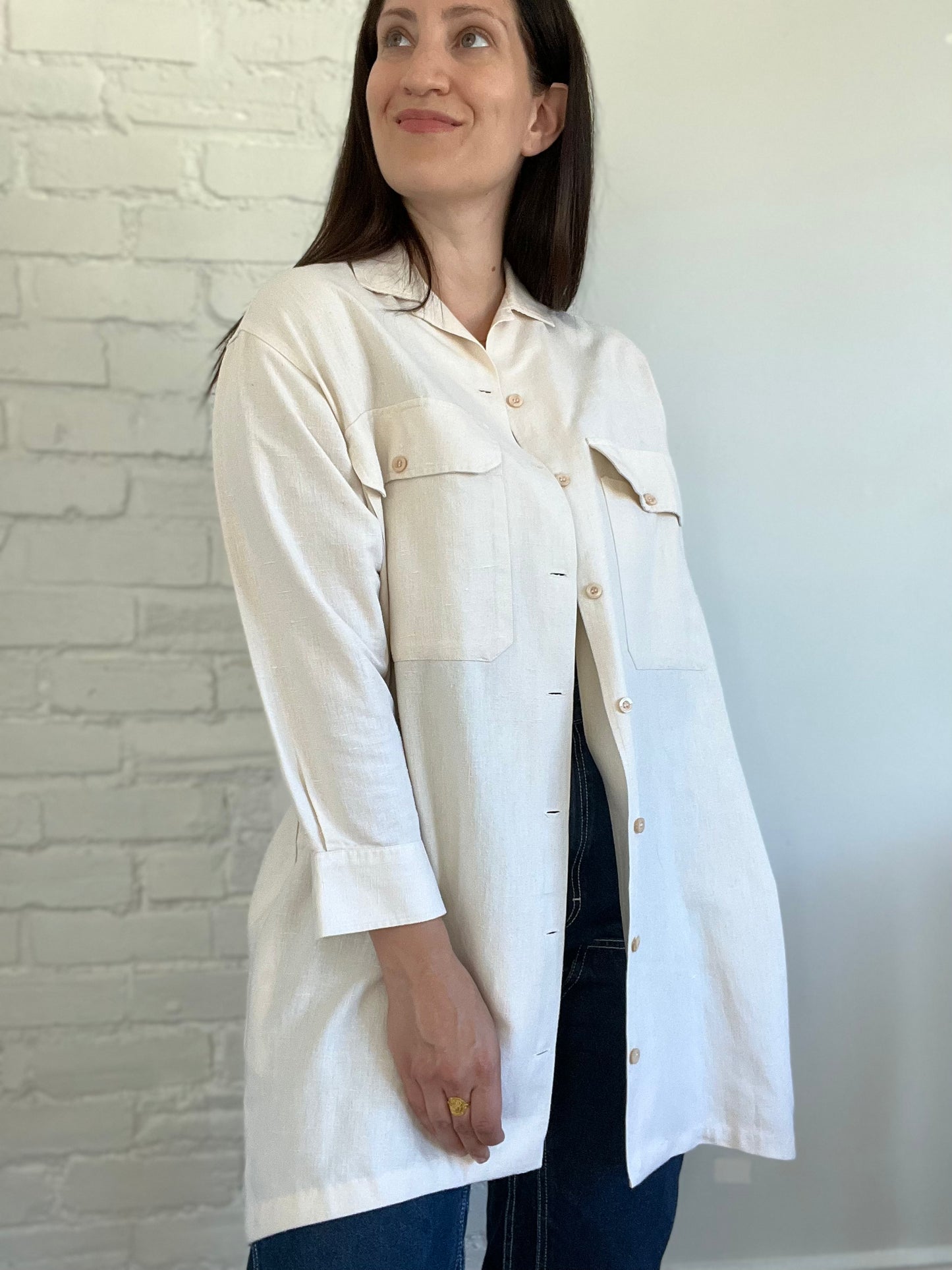 Linen Ivory Lightweight Shacket - Size L/XL