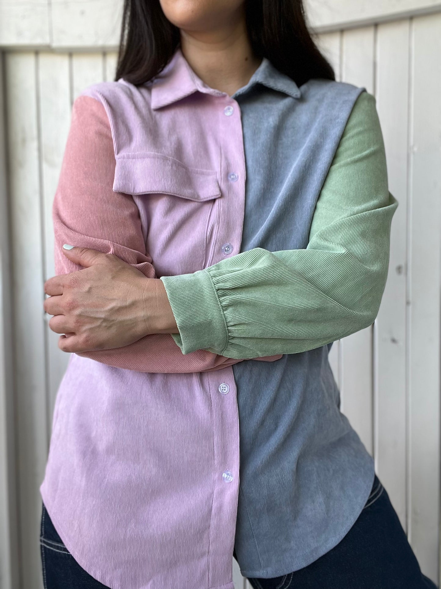 Colour Block Cord Button Up - Size M/L