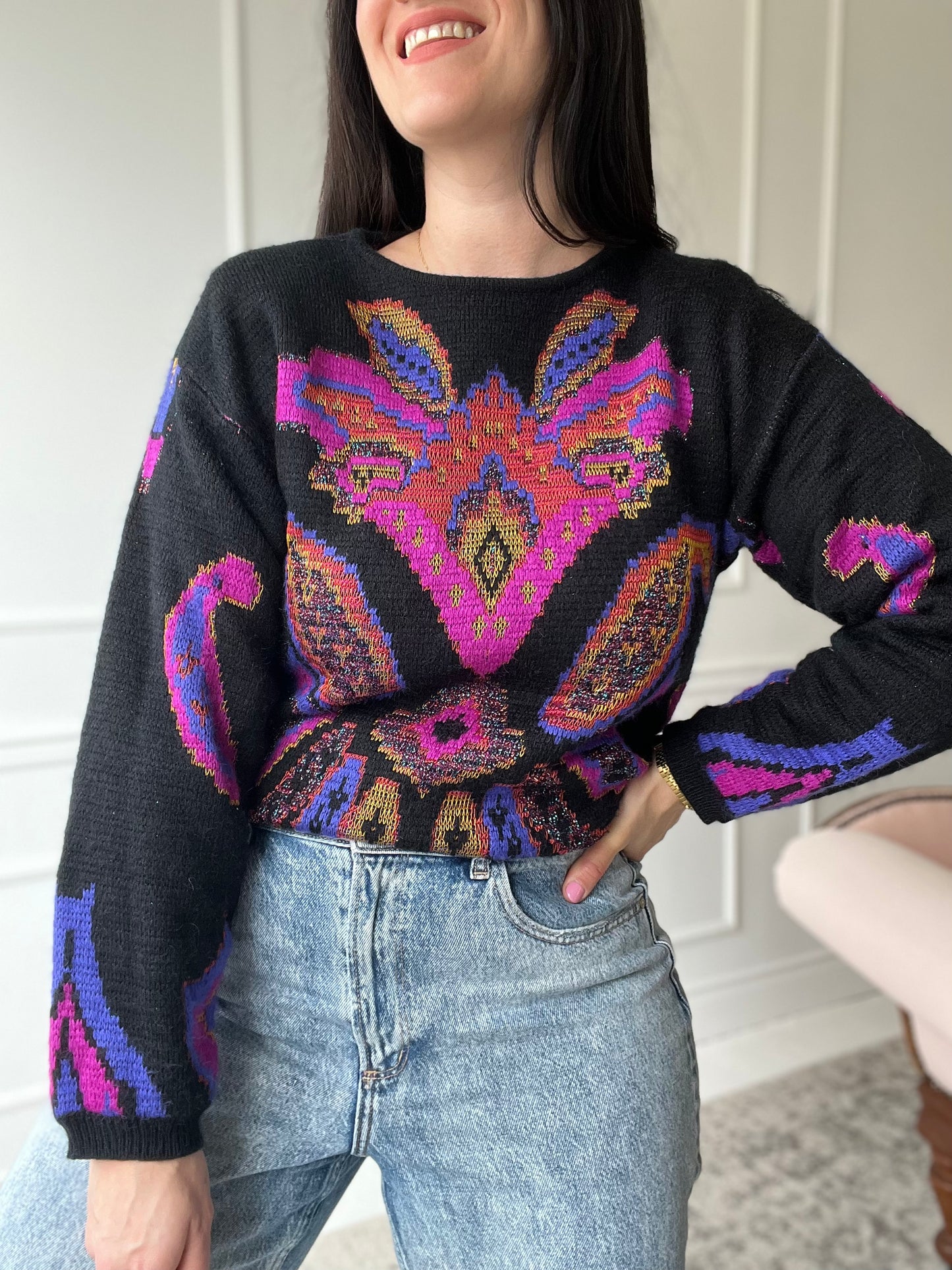 Abstract Graphic Knit Sweater - Size M