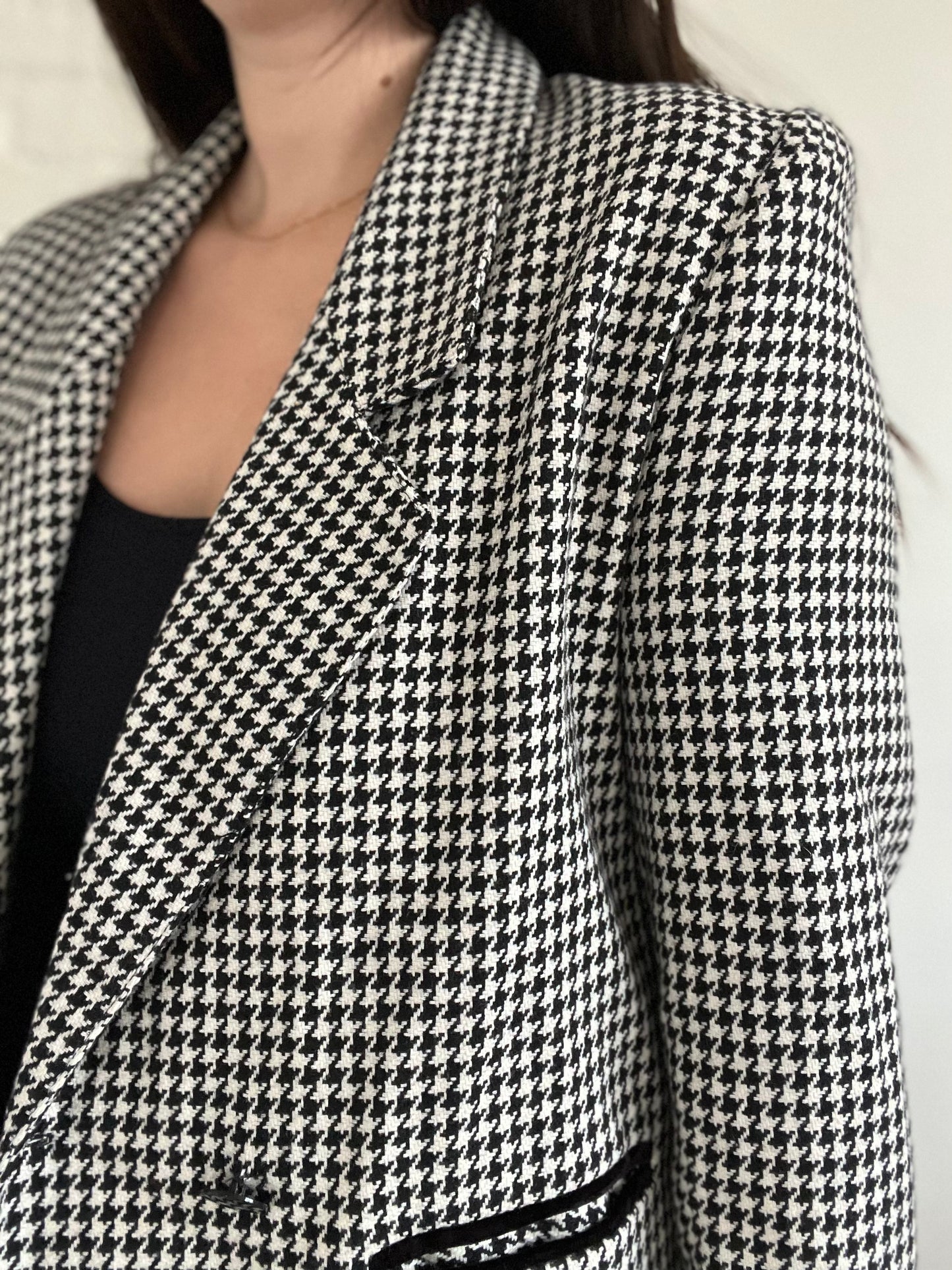 B&W Double Breasted Houndstooth Jacket - Size M