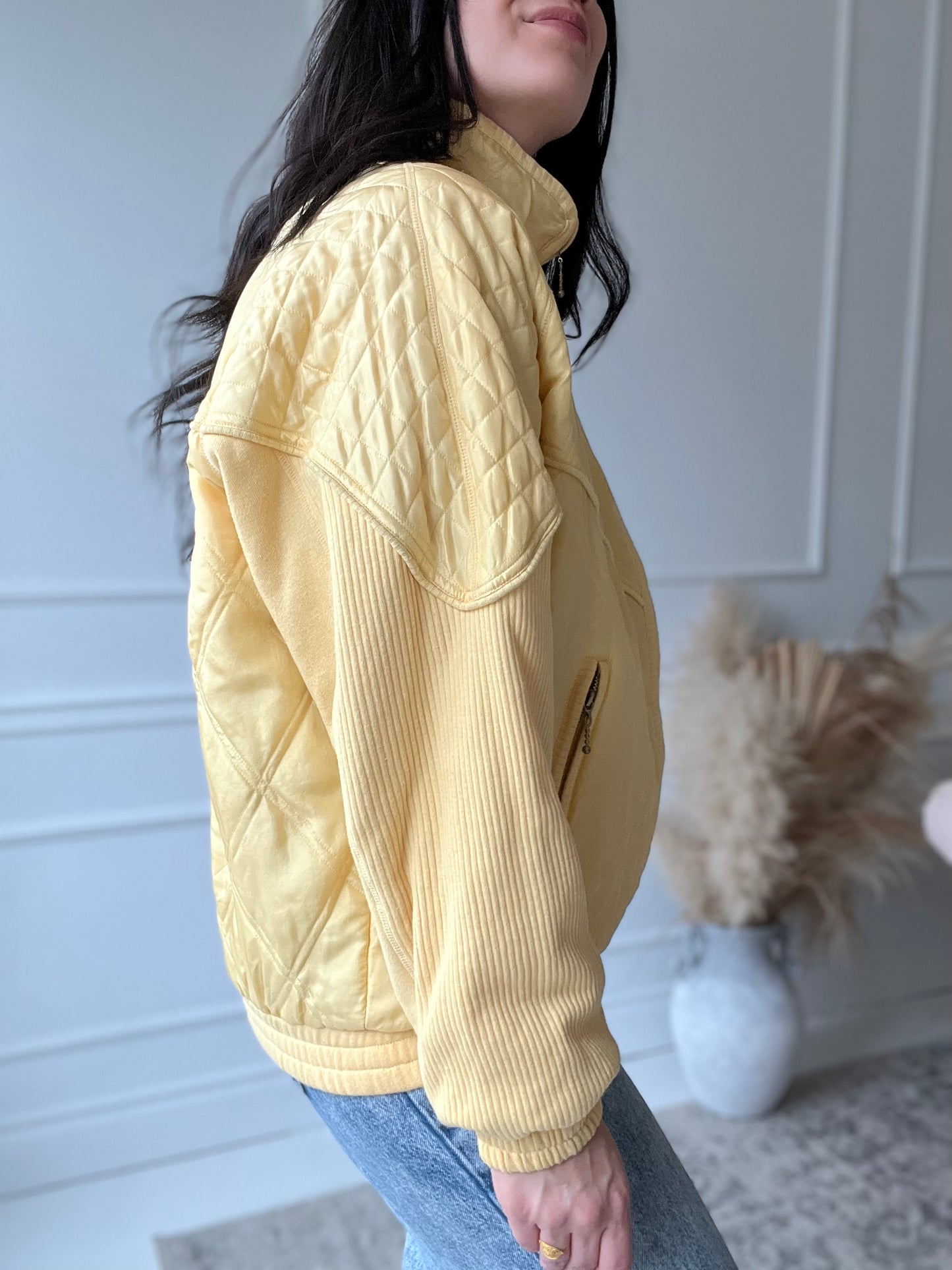 Pastel Yellow Quilted Silk Jacket - Size L
