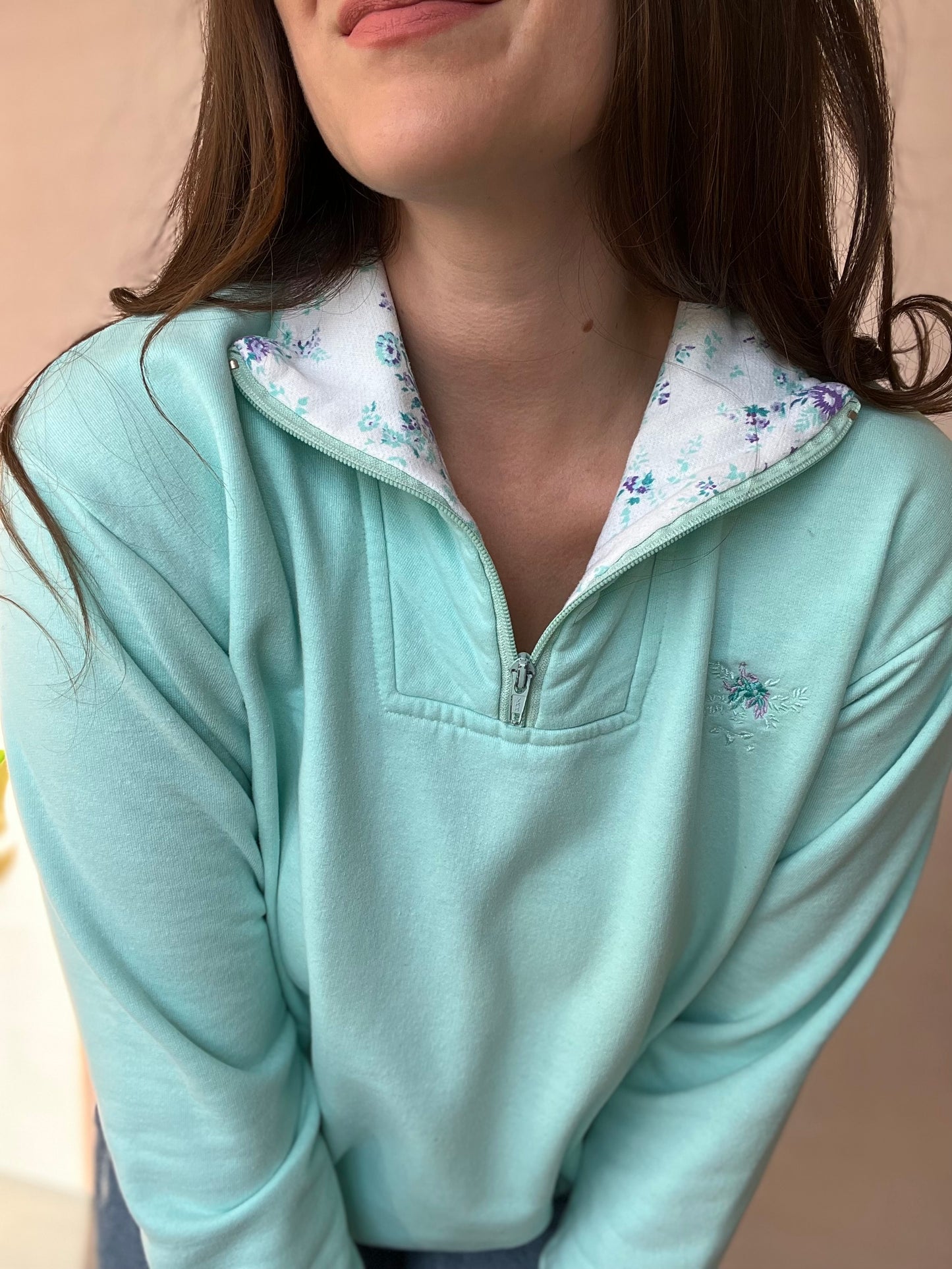 Retro Athletic Mint Sweater - Size M/L