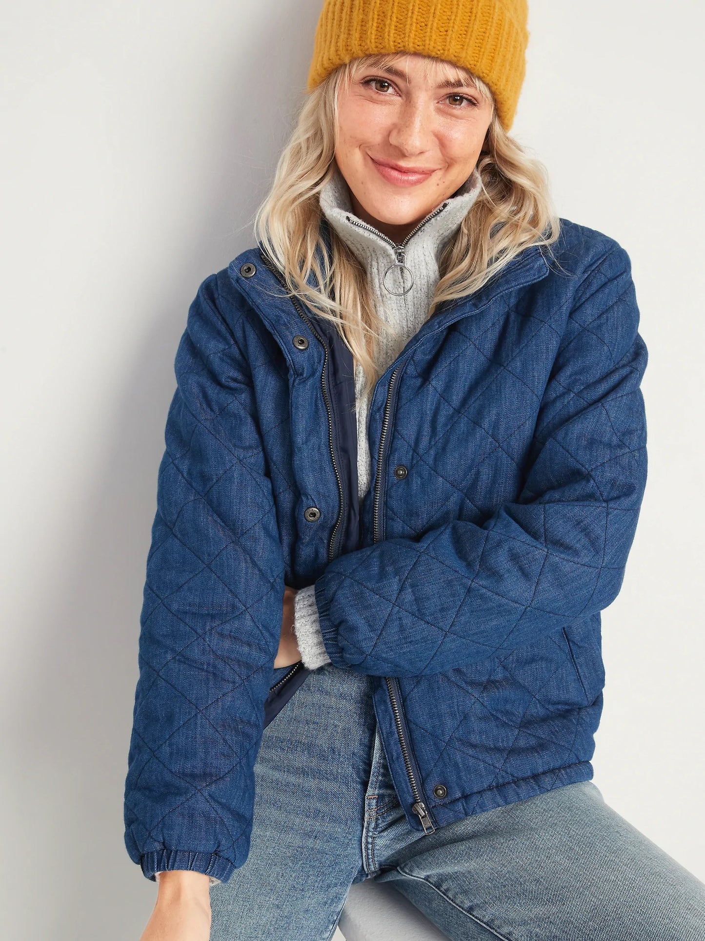Chambray Quilted Puffer Jacket - Size XL