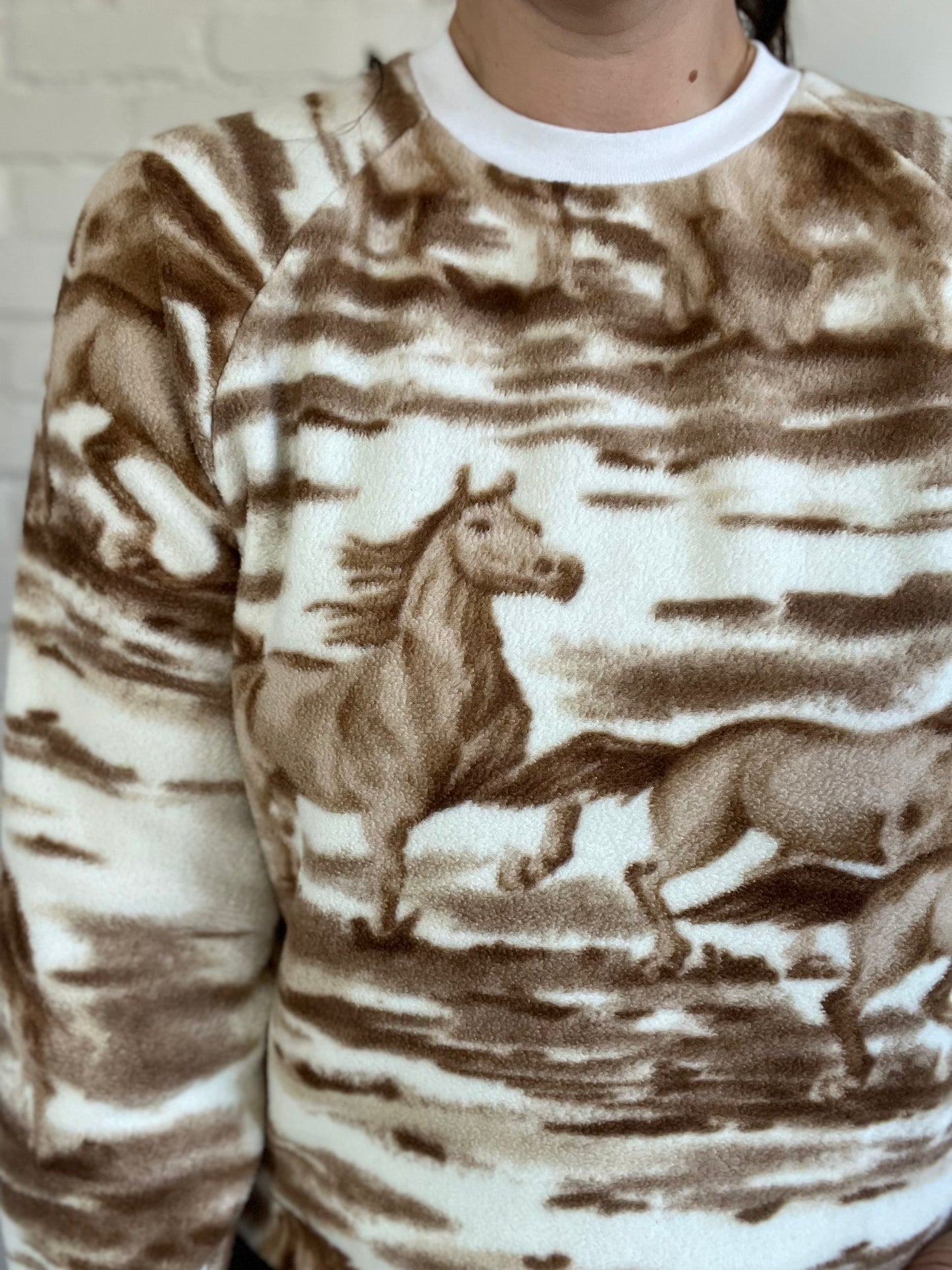Horses Fleece Crewneck Sweater - Size S