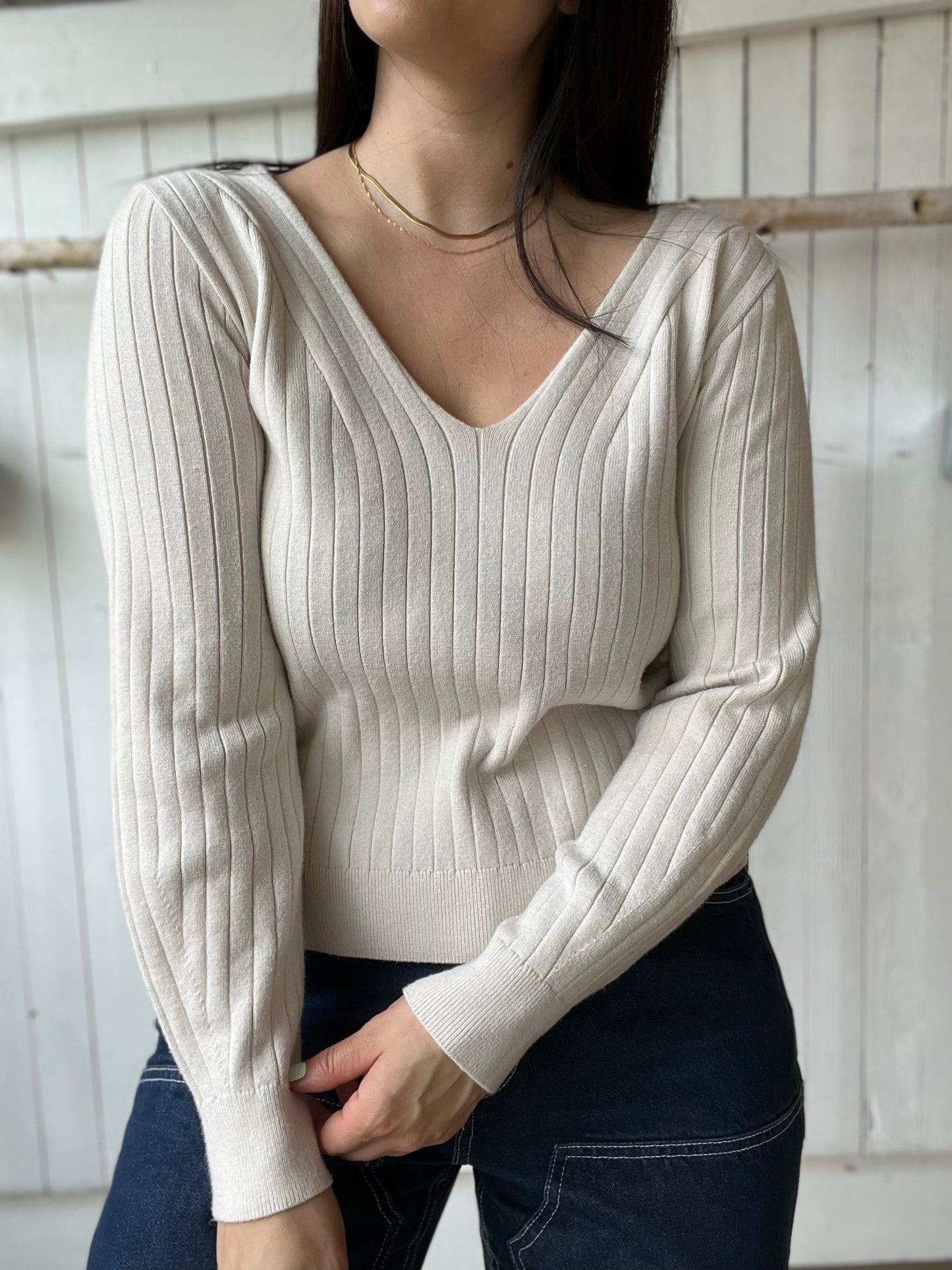 Luxe Slouchy V-Neck Sweater - Size S