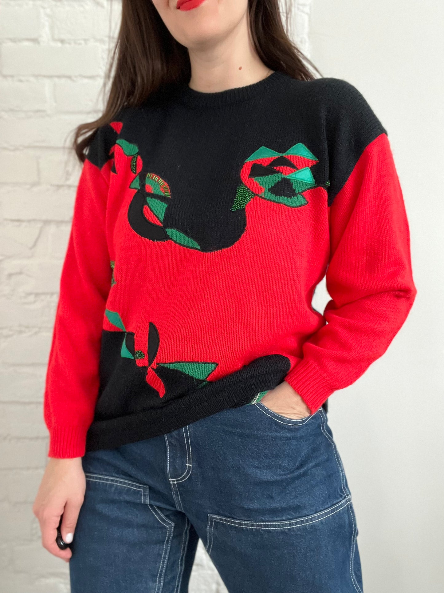 Festive Abstract Knit Sweater - M