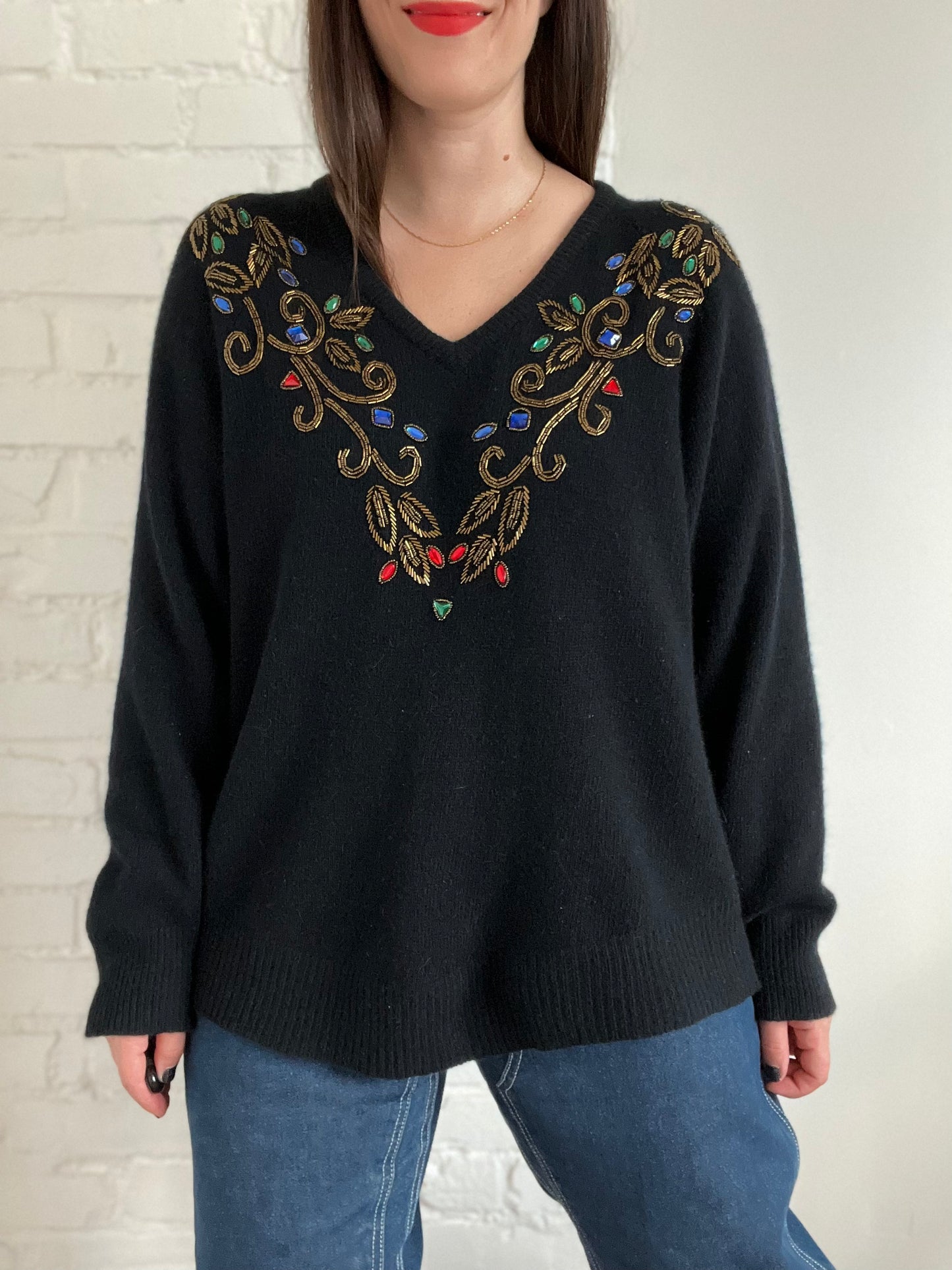 Dazzling Gemstone Knit Sweater - XL