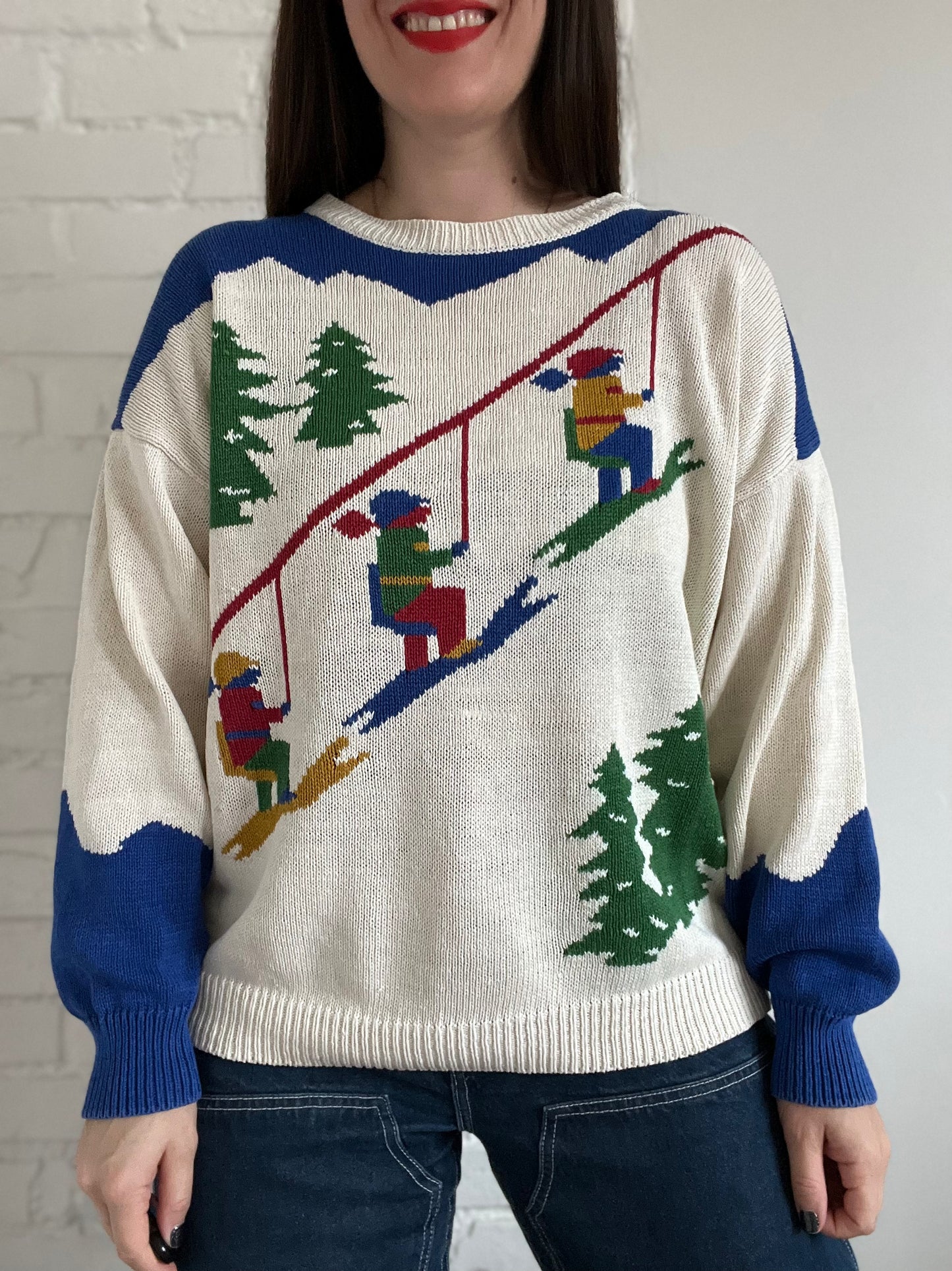 Vintage Ski Slope Knit Sweater - XL