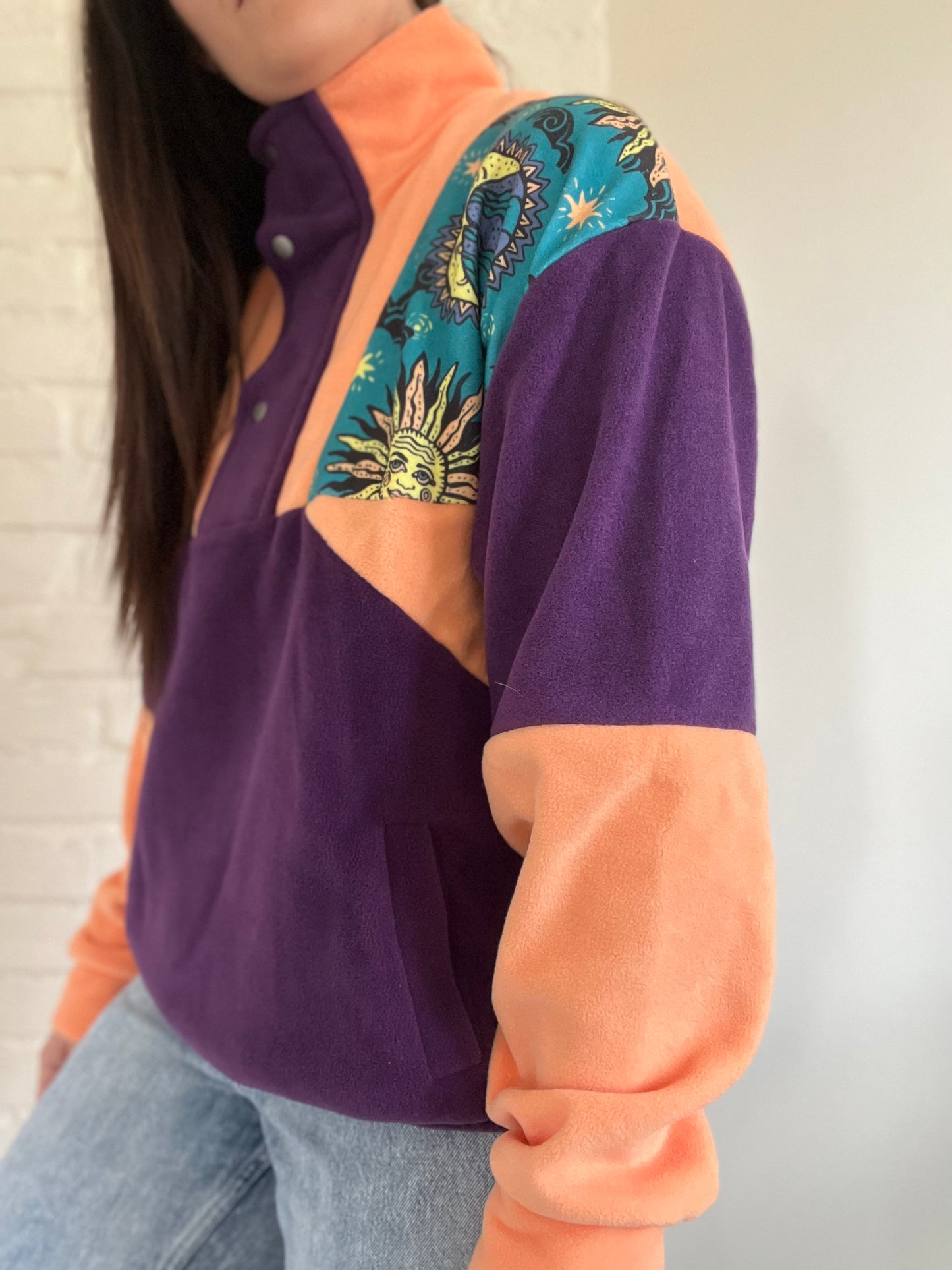 Purple and Orange Moon Fleece - L
