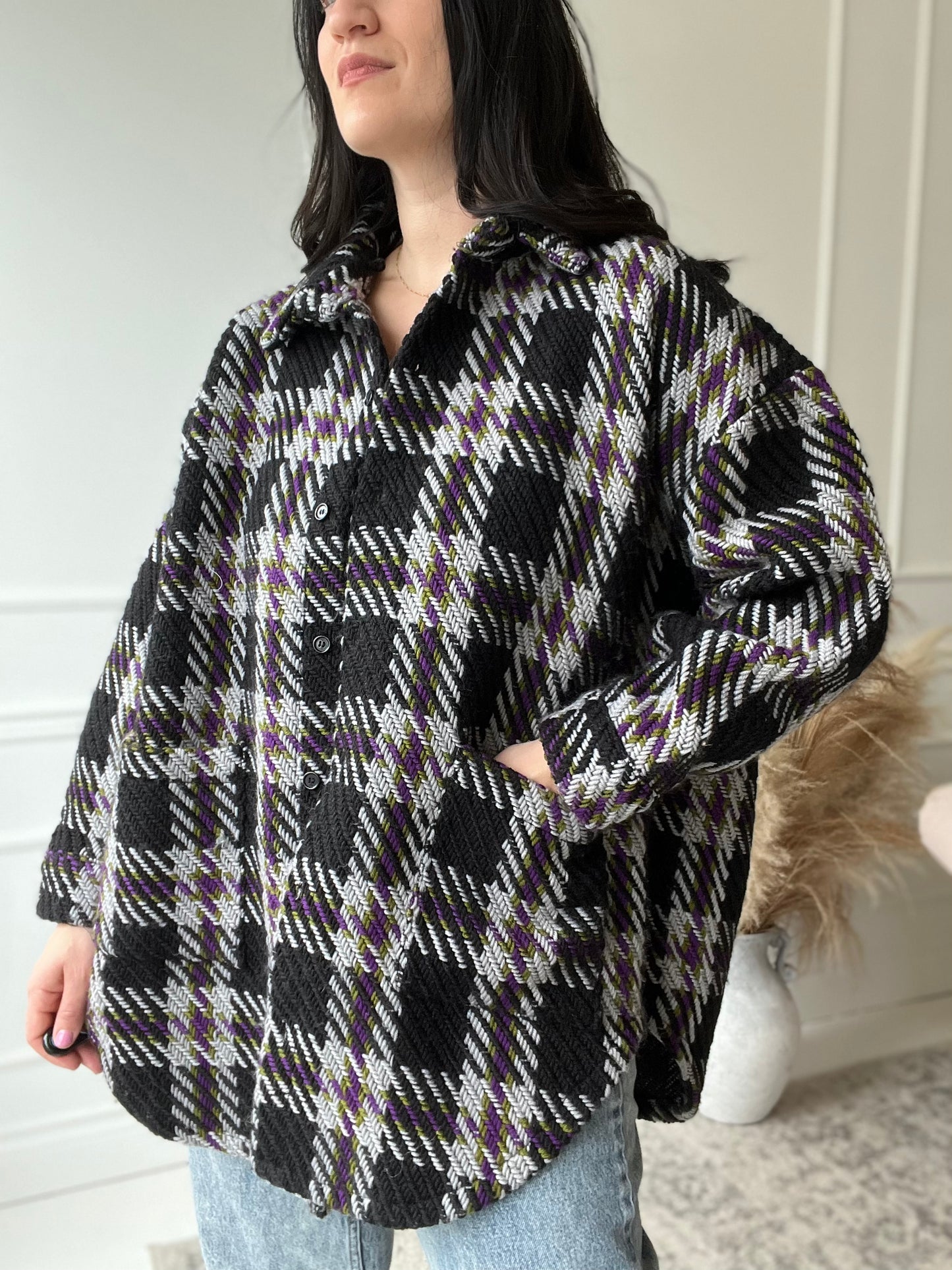 Boxy Fall Tweed Shacket  - Size XL