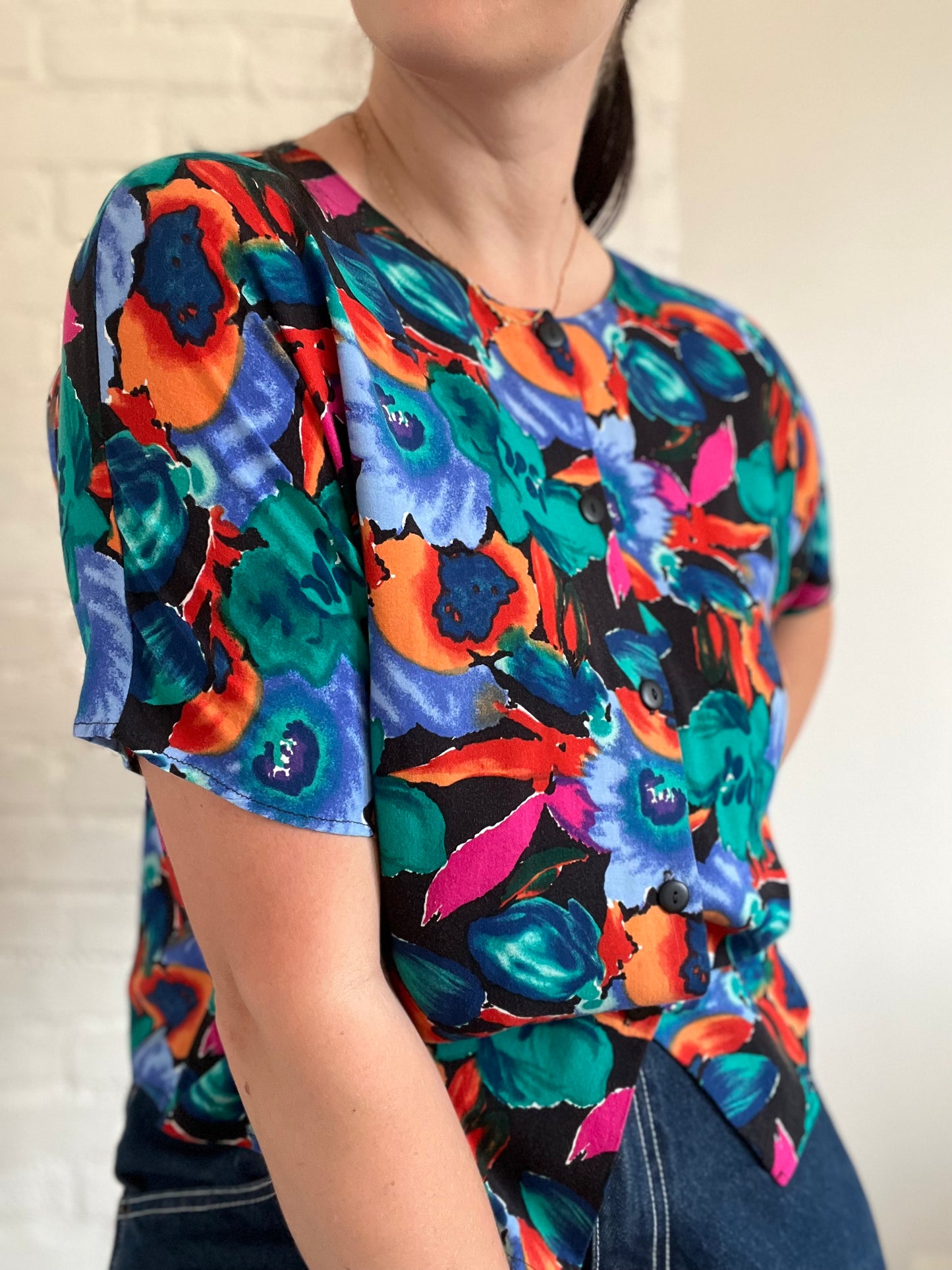 Vibrant Floral Vintage Tee - S/M