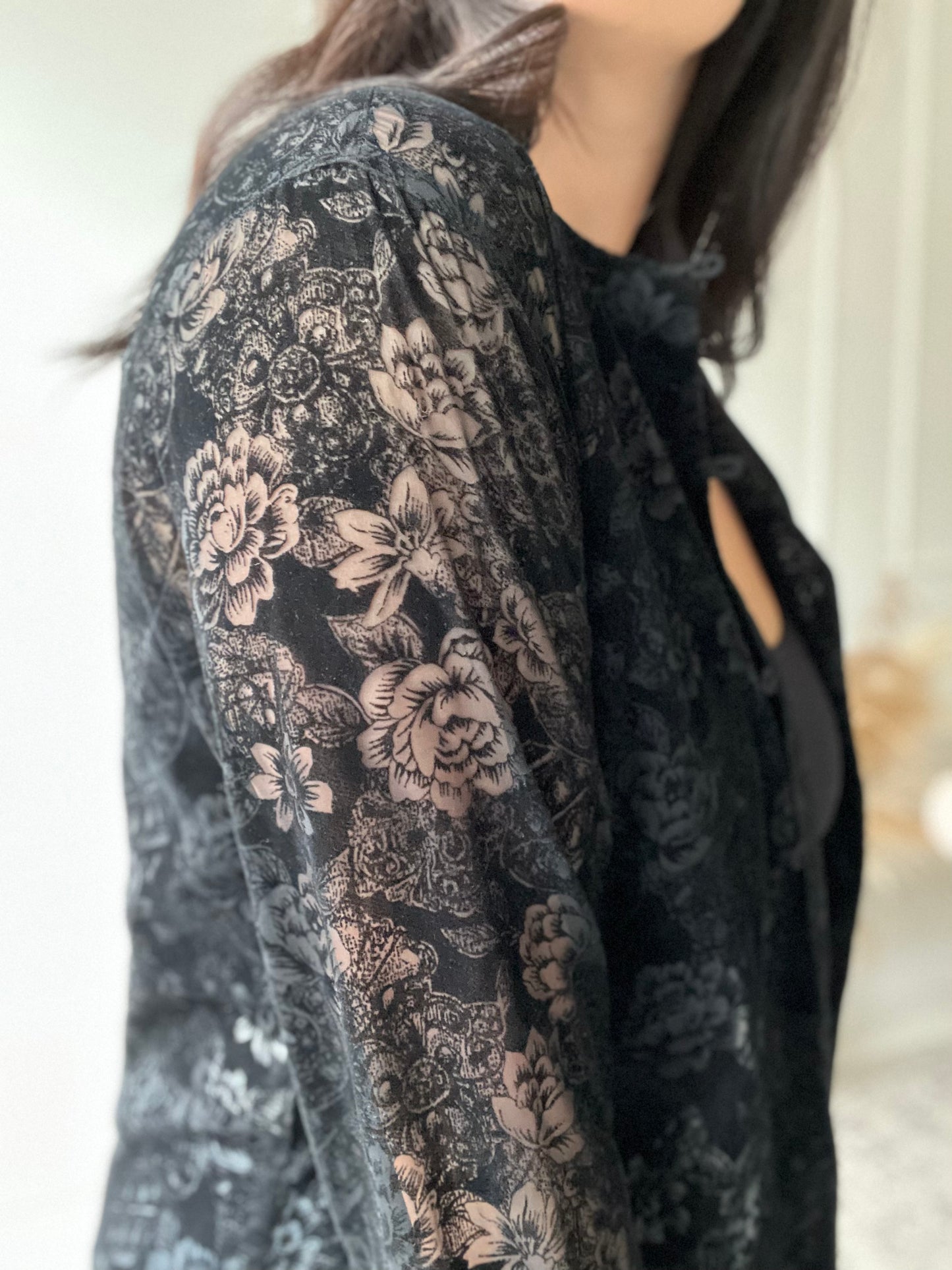 Sheer Velvet Floral Button Up - Size XL