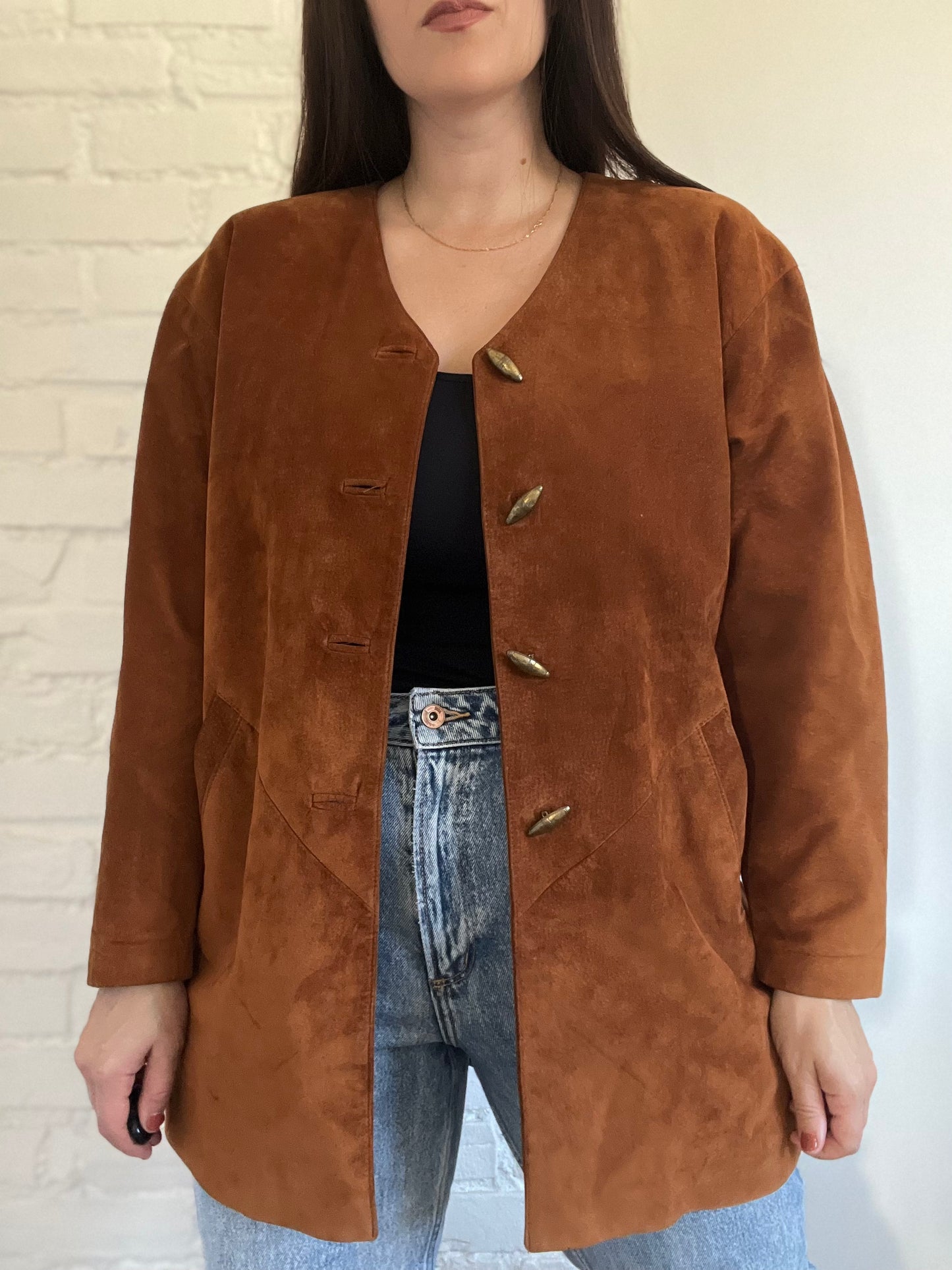 Vintage Brown Suede Jacket - Size S (Oversized)