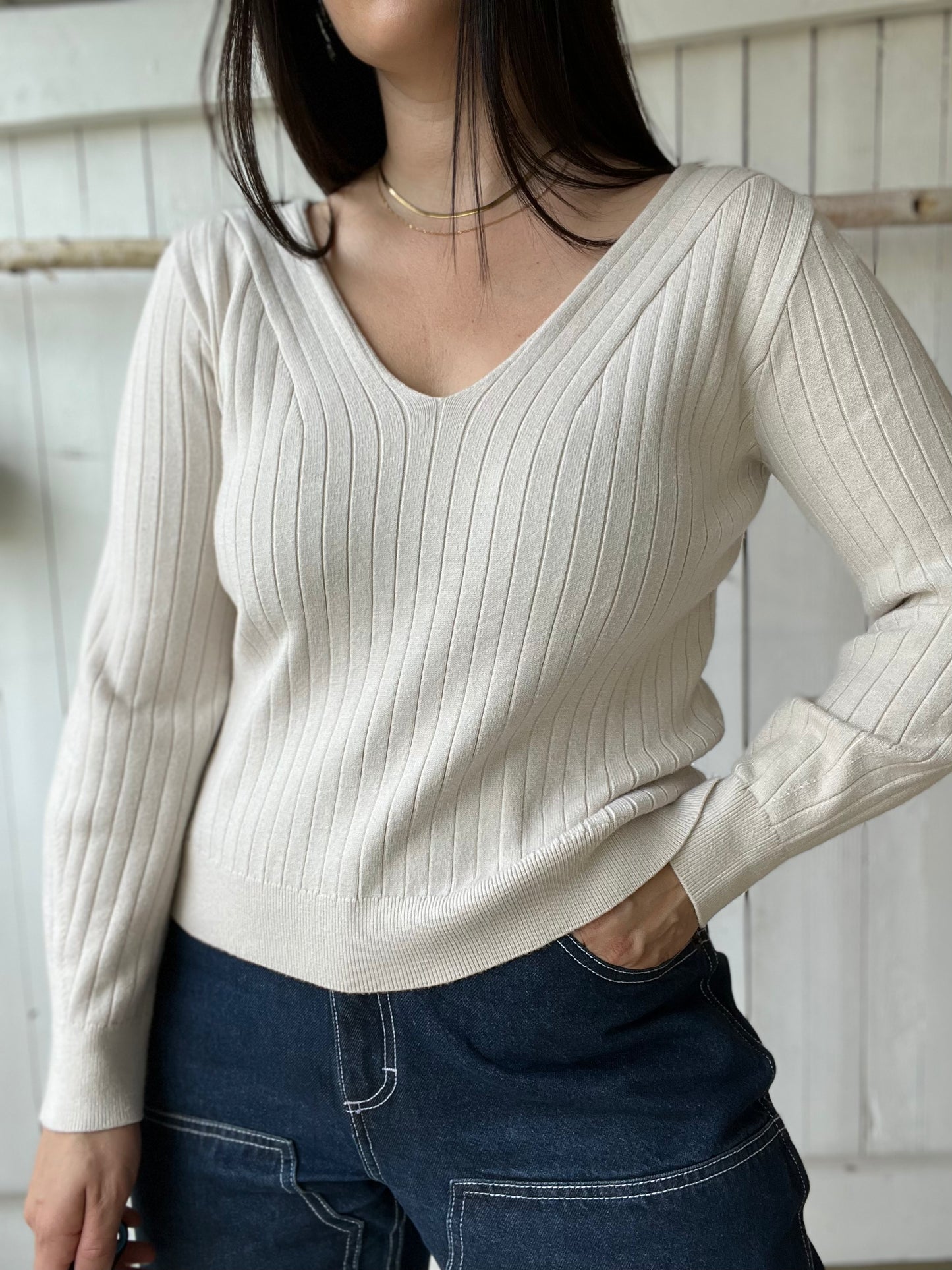 Luxe Slouchy V-Neck Sweater - Size S
