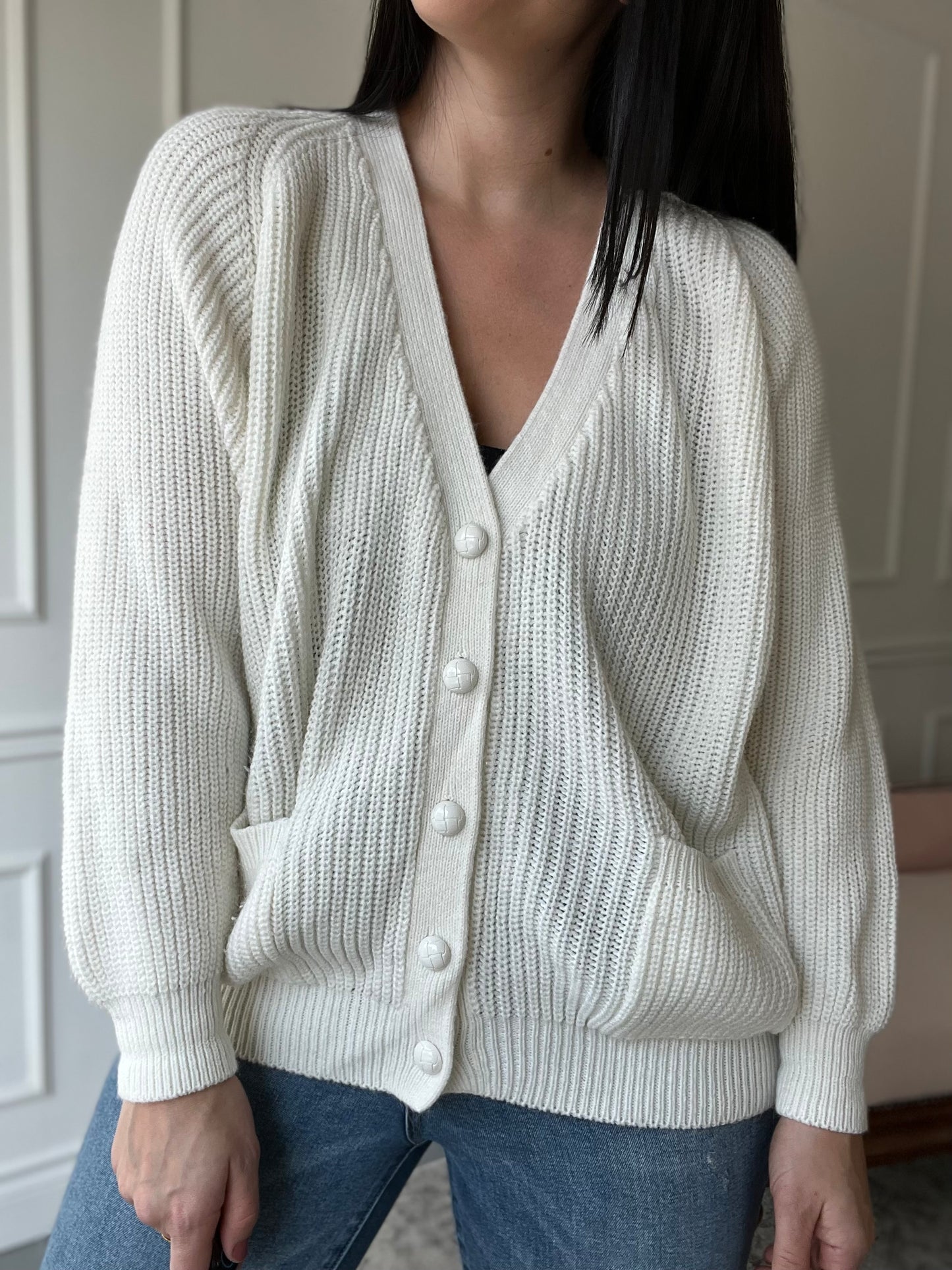 White Plush Vintage Cardigan - Size L