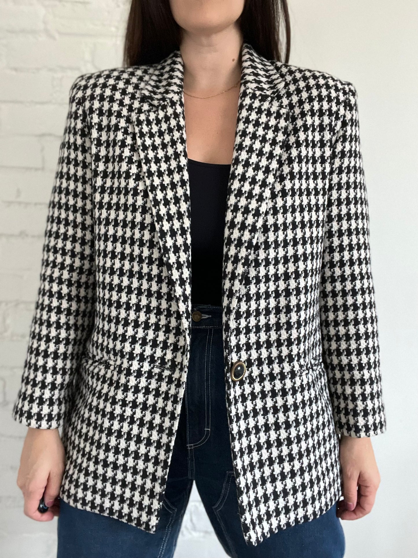 B&W Houndstooth Vintage Blazer  - Size L