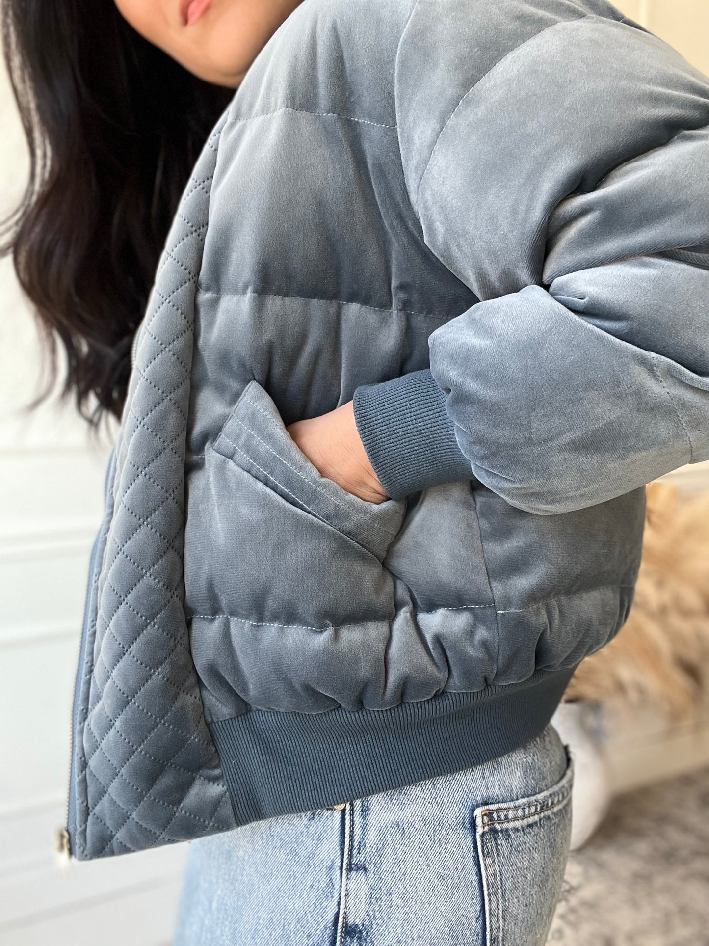 Velvet Pewter Bomber Jacket - Size M/L