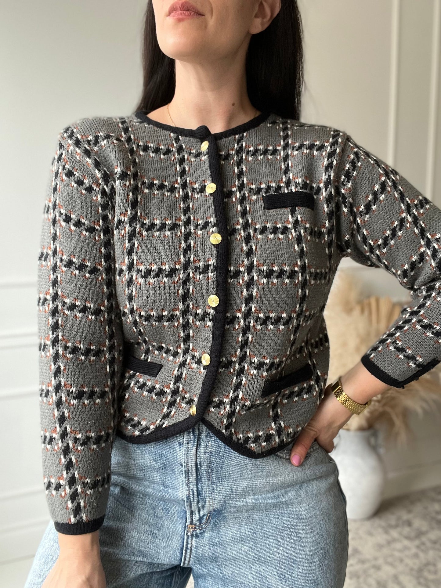 Plaid Vintage Knit Sweater - Size M