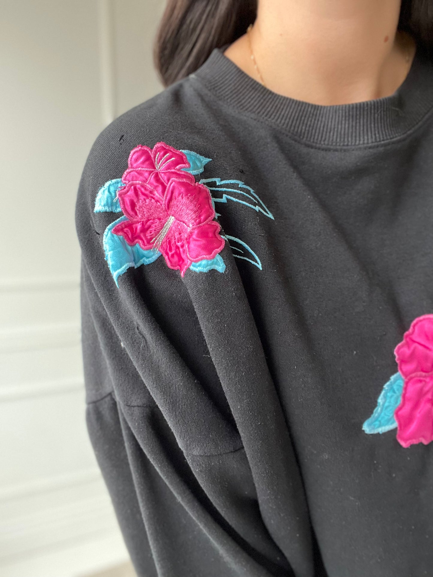 Satin Pink Tropical Flower Sweater - Size XXL