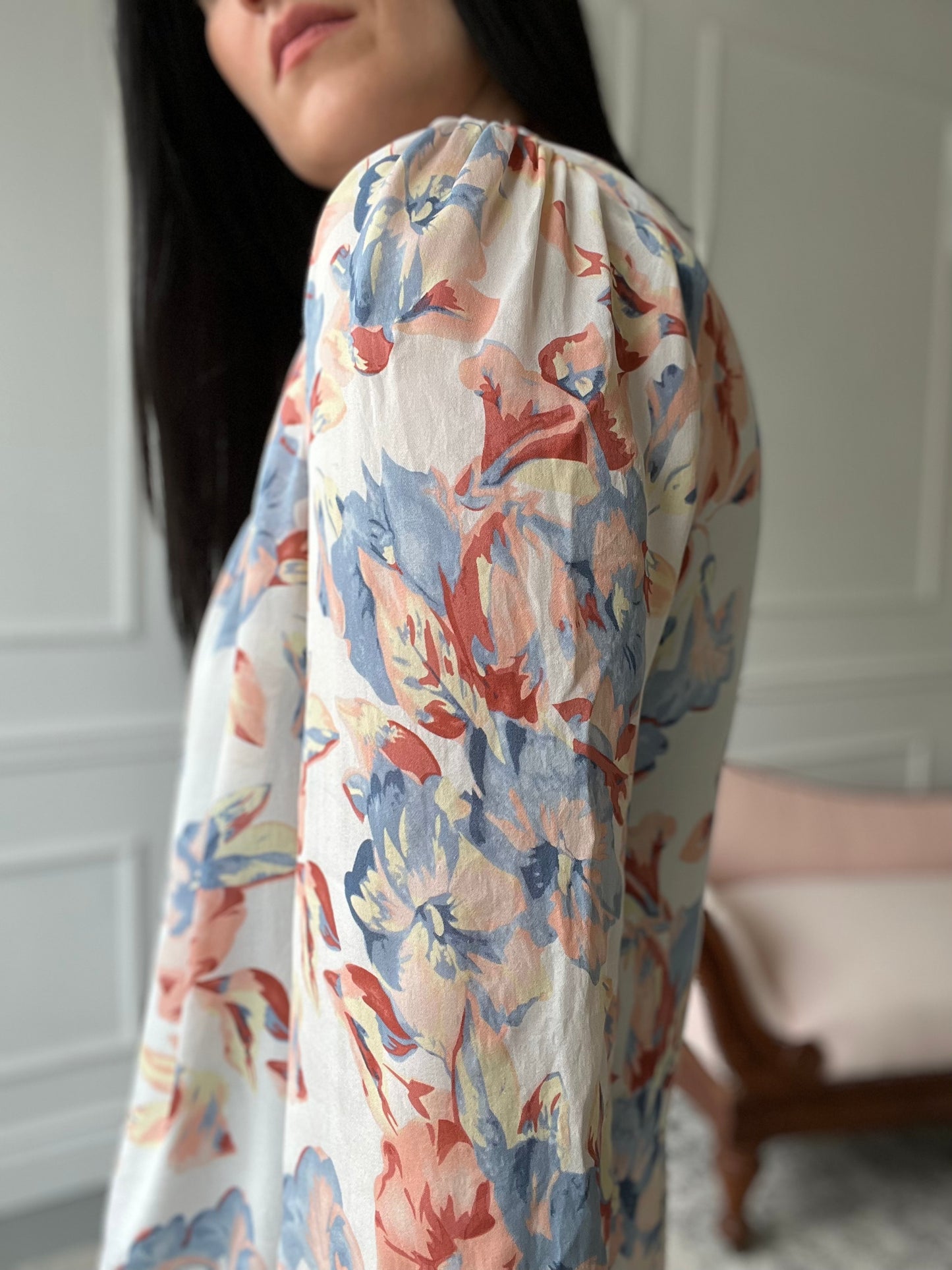 Romantic Floral Silk Top - Size L