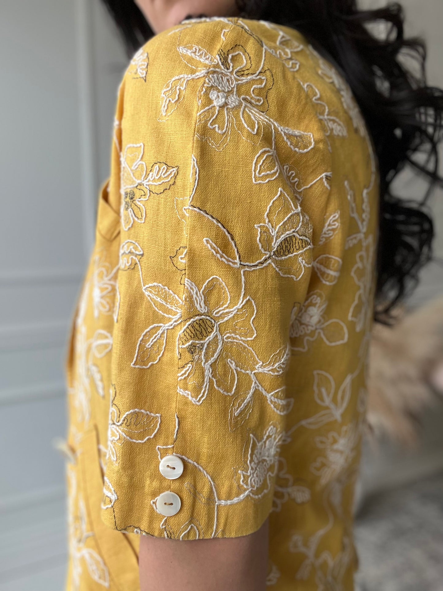 Yellow Embroidered Linen Top - Size M/L