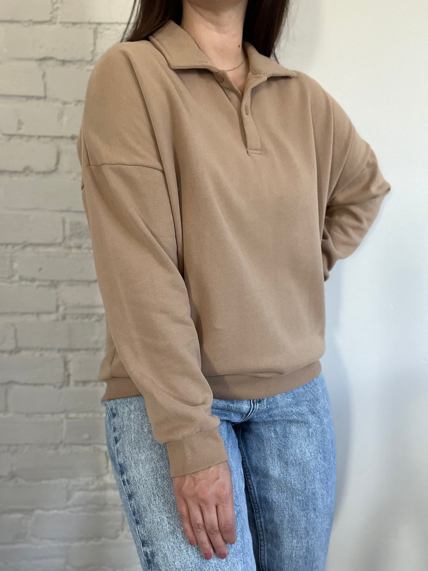 NEW Dark Beige Quarter Zip Sweater - Size S-L