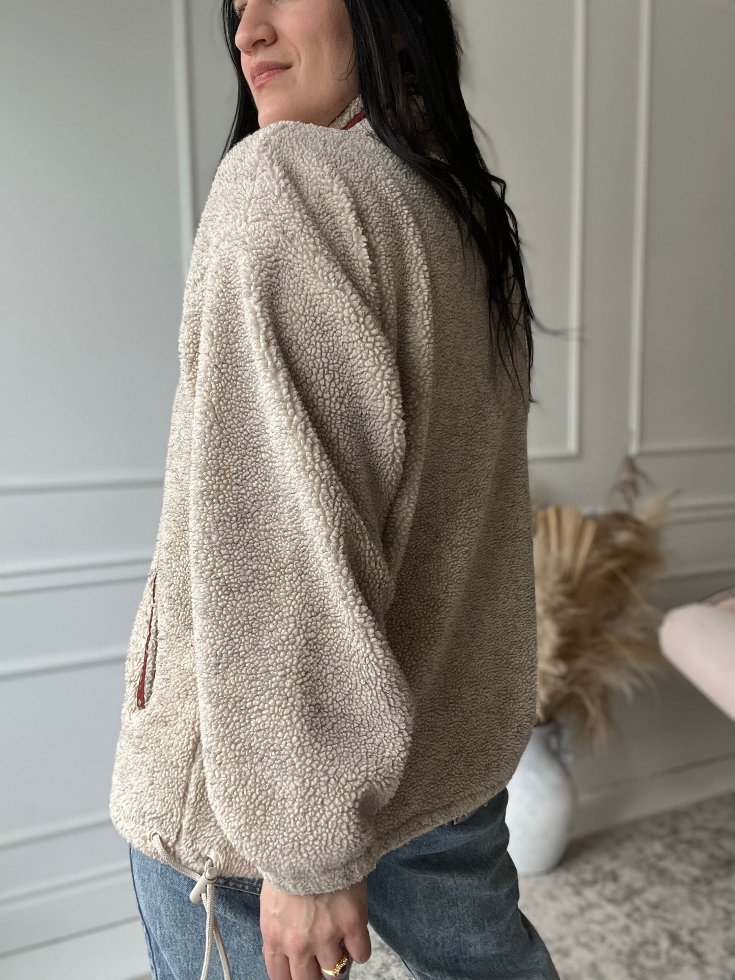 Vintage Beige Sherpa Fleece Jacket - Size XL