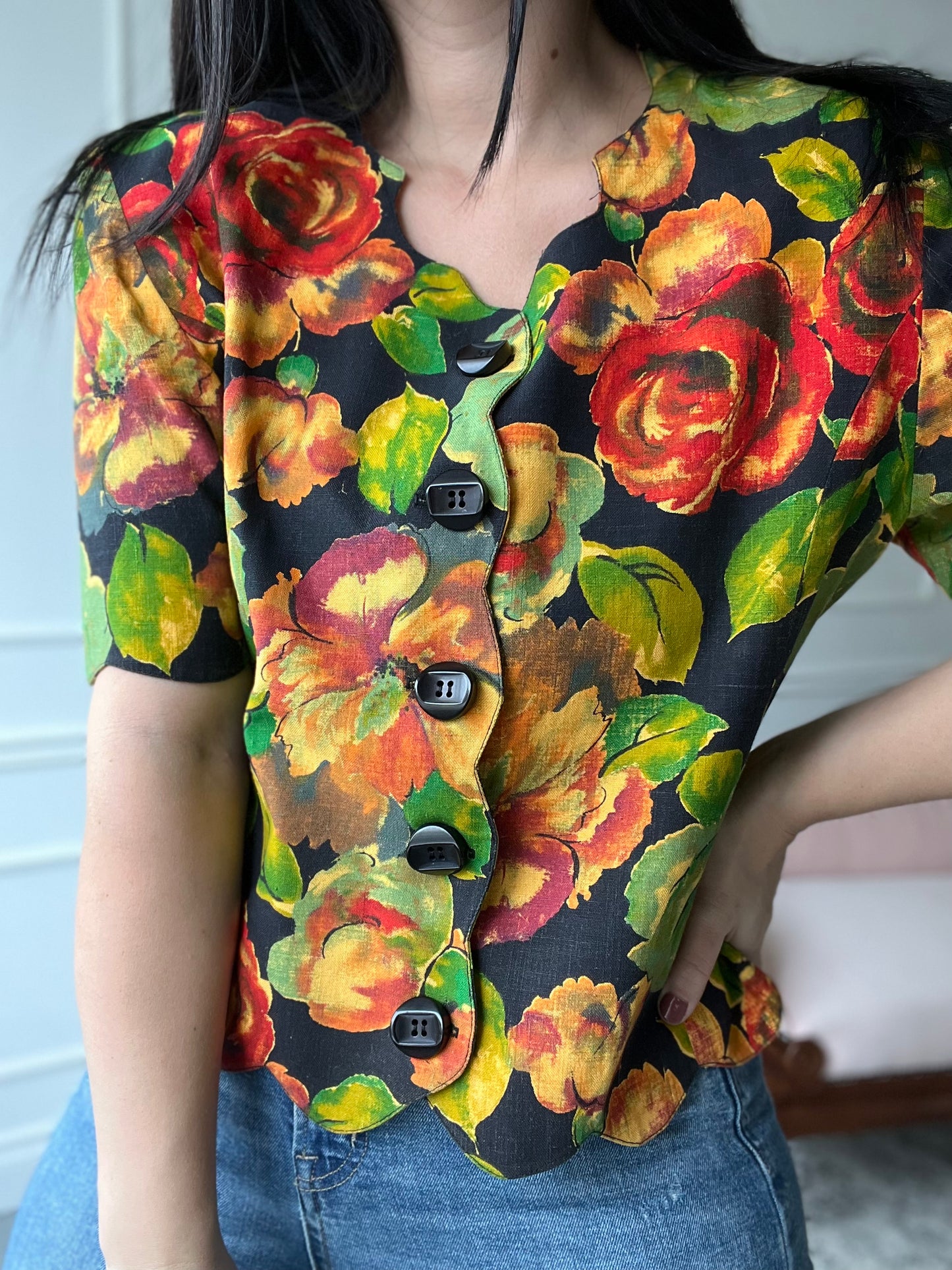 Linen Floral Top - Size XL
