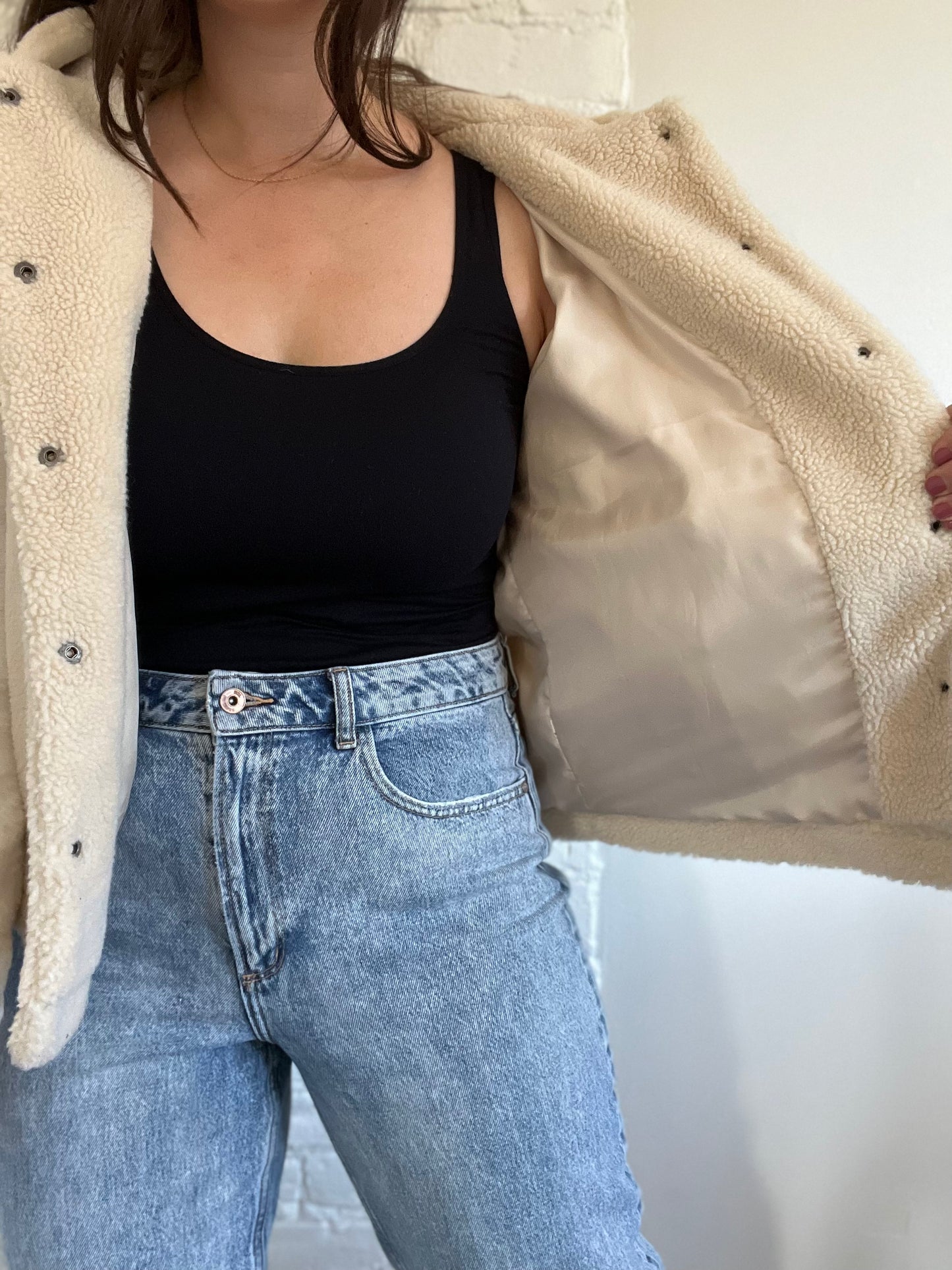 Sherpa & Faux White Fur Jacket - Size S/M