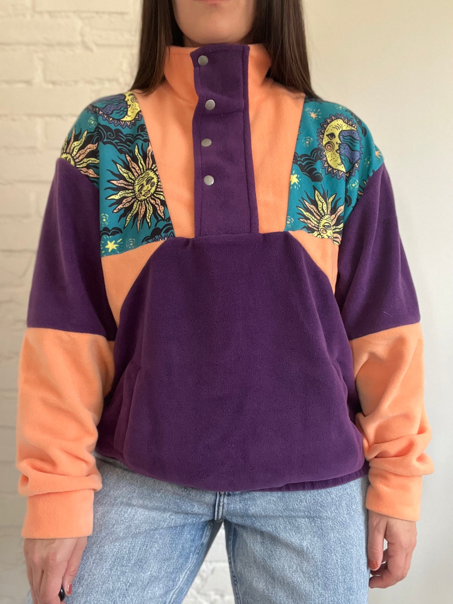 Purple and Orange Moon Fleece - L