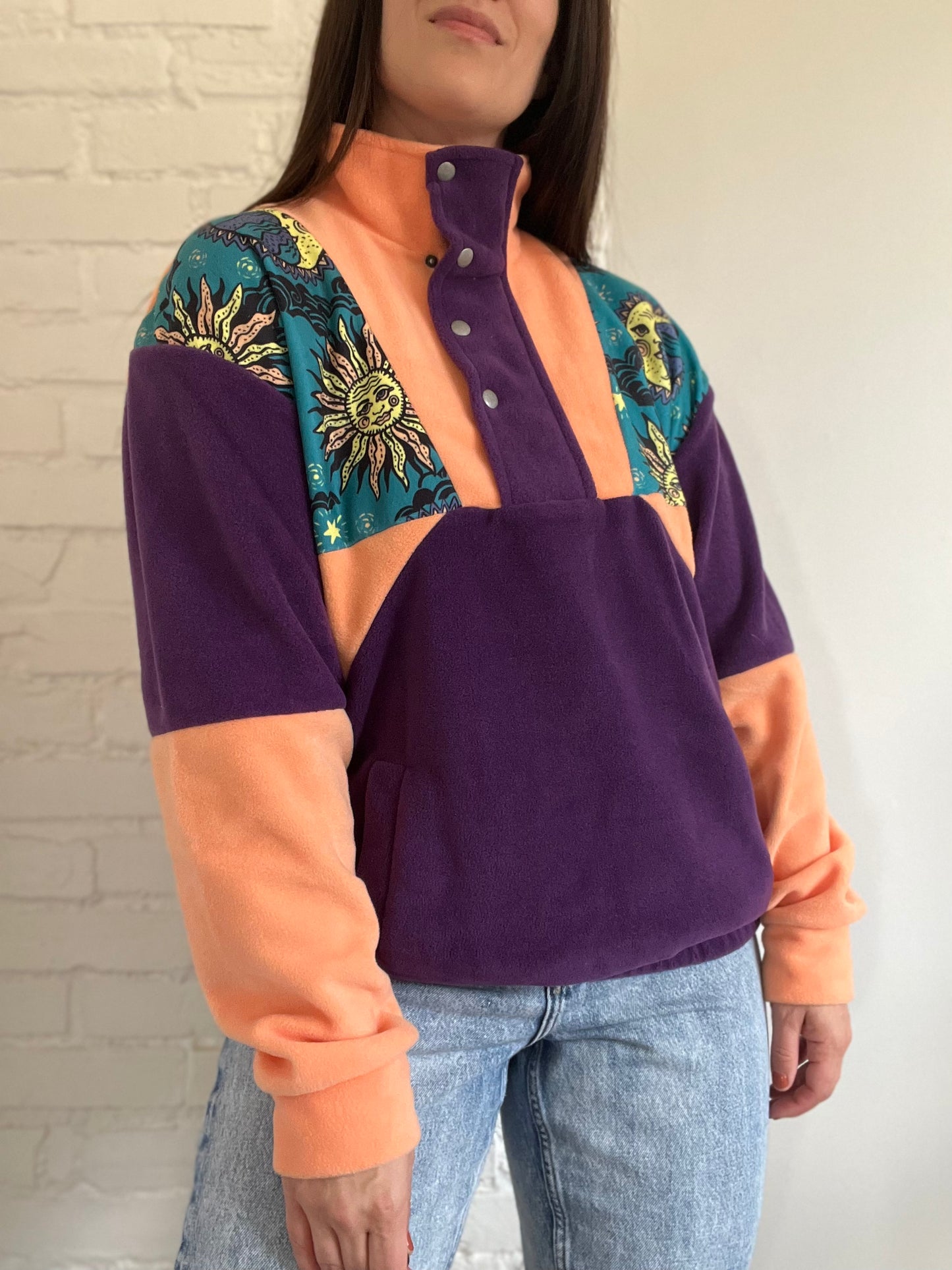 Purple and Orange Moon Fleece - L