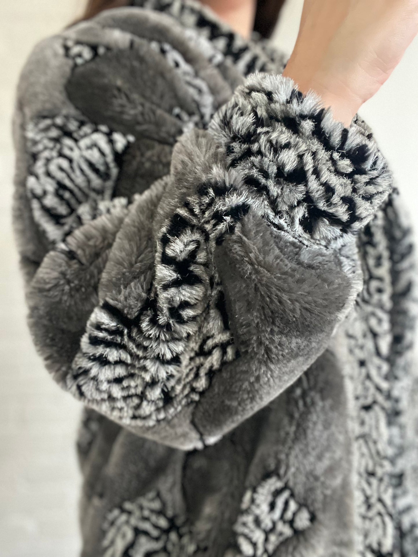 Grey & Black Faux Fur Jacket - Size S/M