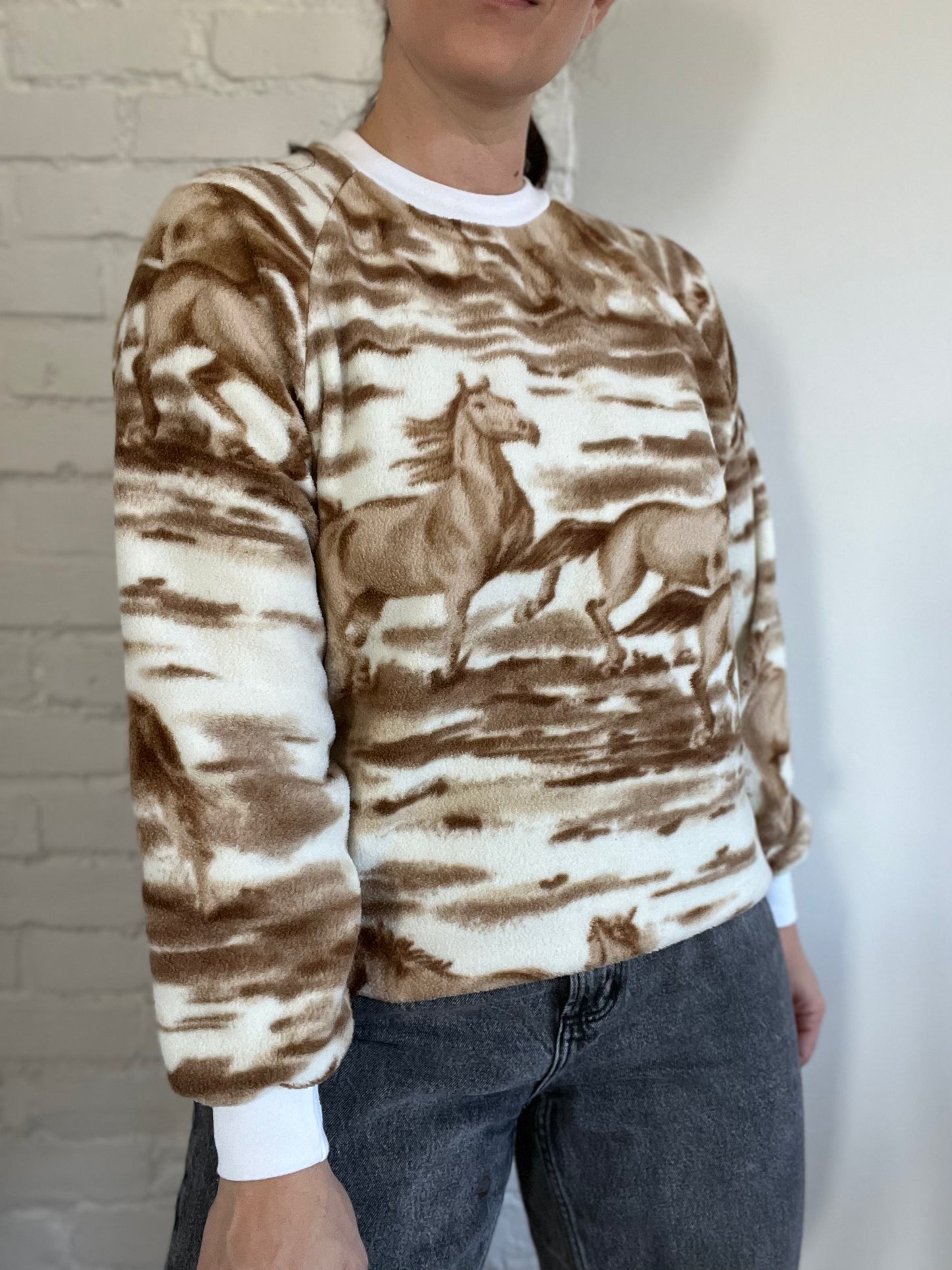 Horses Fleece Crewneck Sweater - Size S