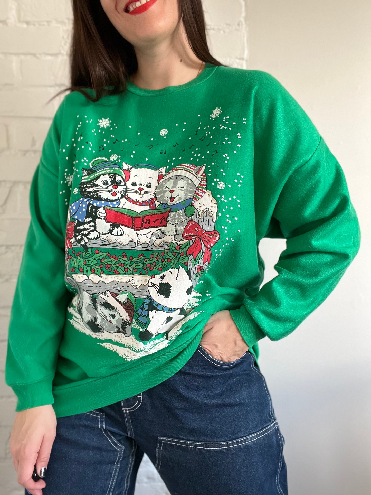 Emerald Holiday Cat Sweater - Size L