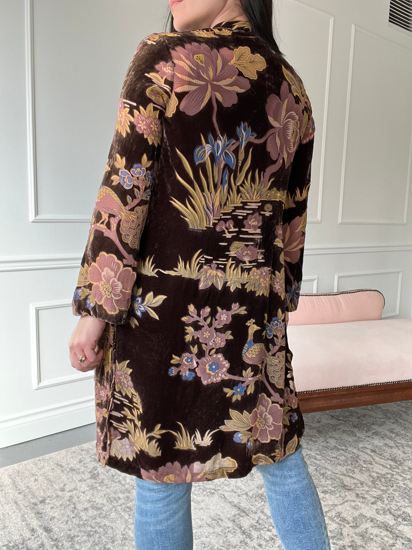 Neutral Floral Velvet Duster - Size XS