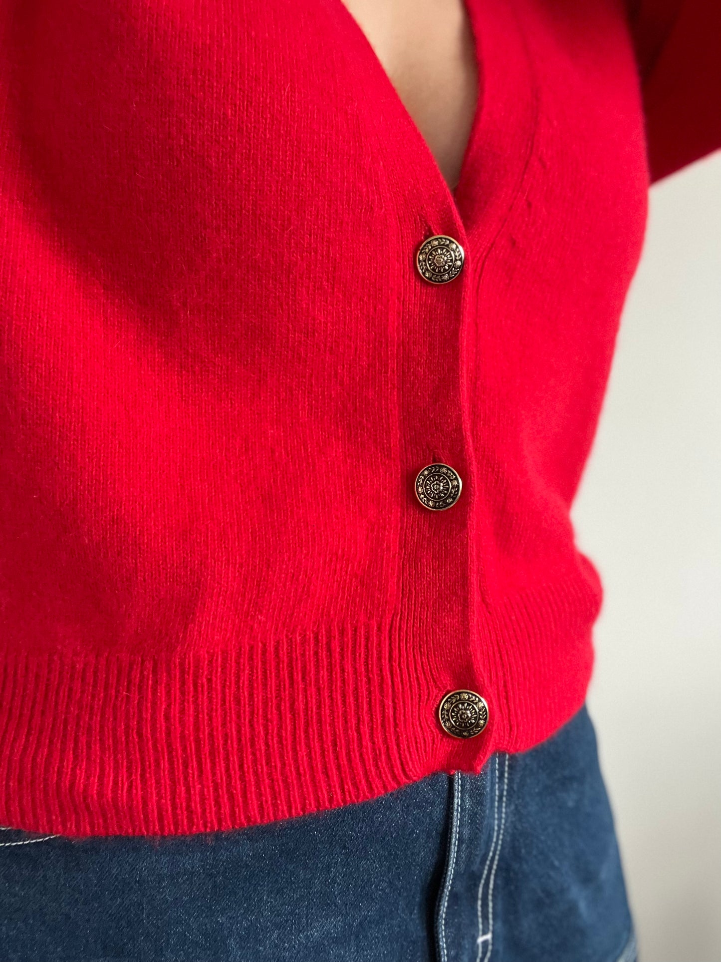 Cashmere Red & Gold Cardigan - S