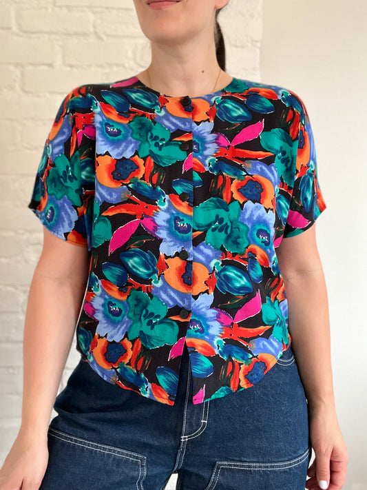 Vibrant Floral Vintage Tee - S/M