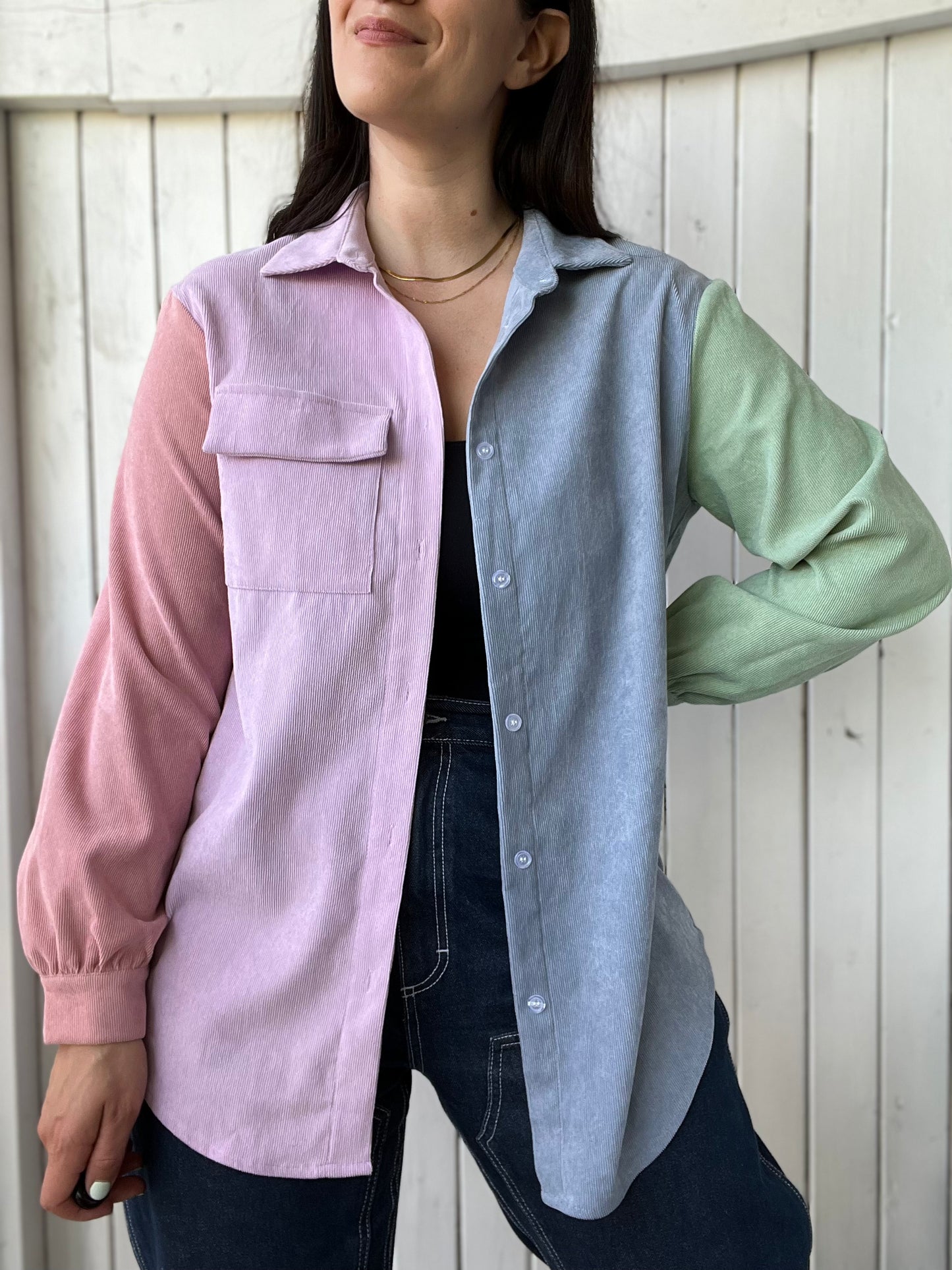 Colour Block Cord Button Up - Size M/L