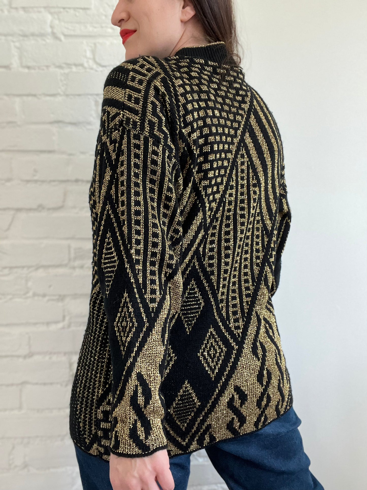 Black & Gold Metallic Knit Sweater - L