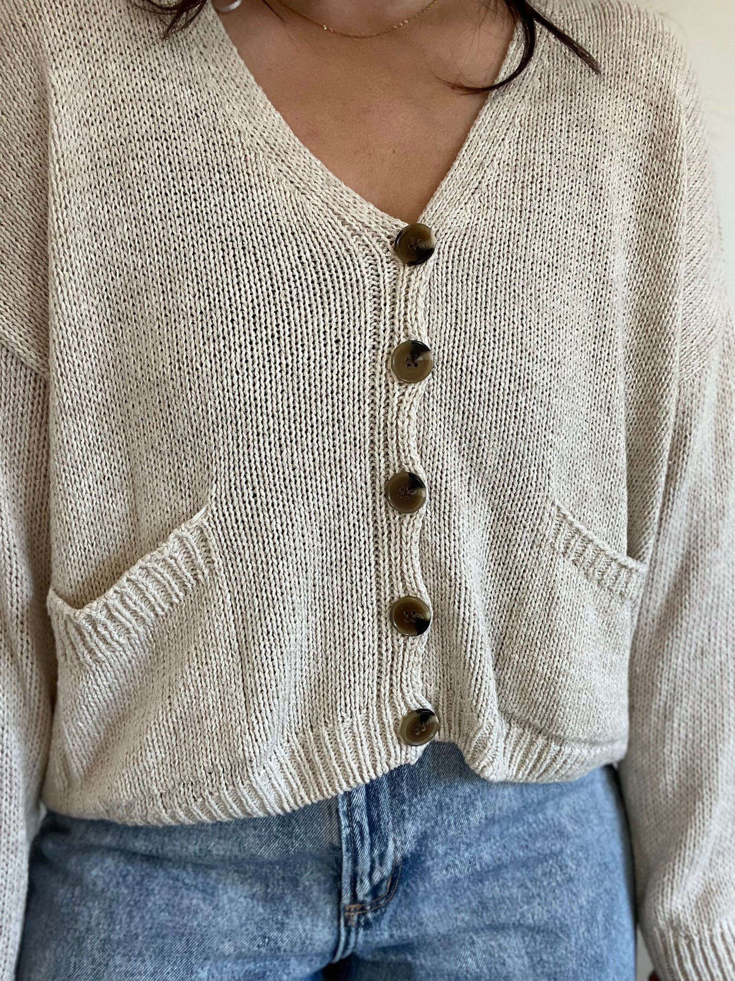 Relaxed Oatmeal Knit Cardigan - Size M